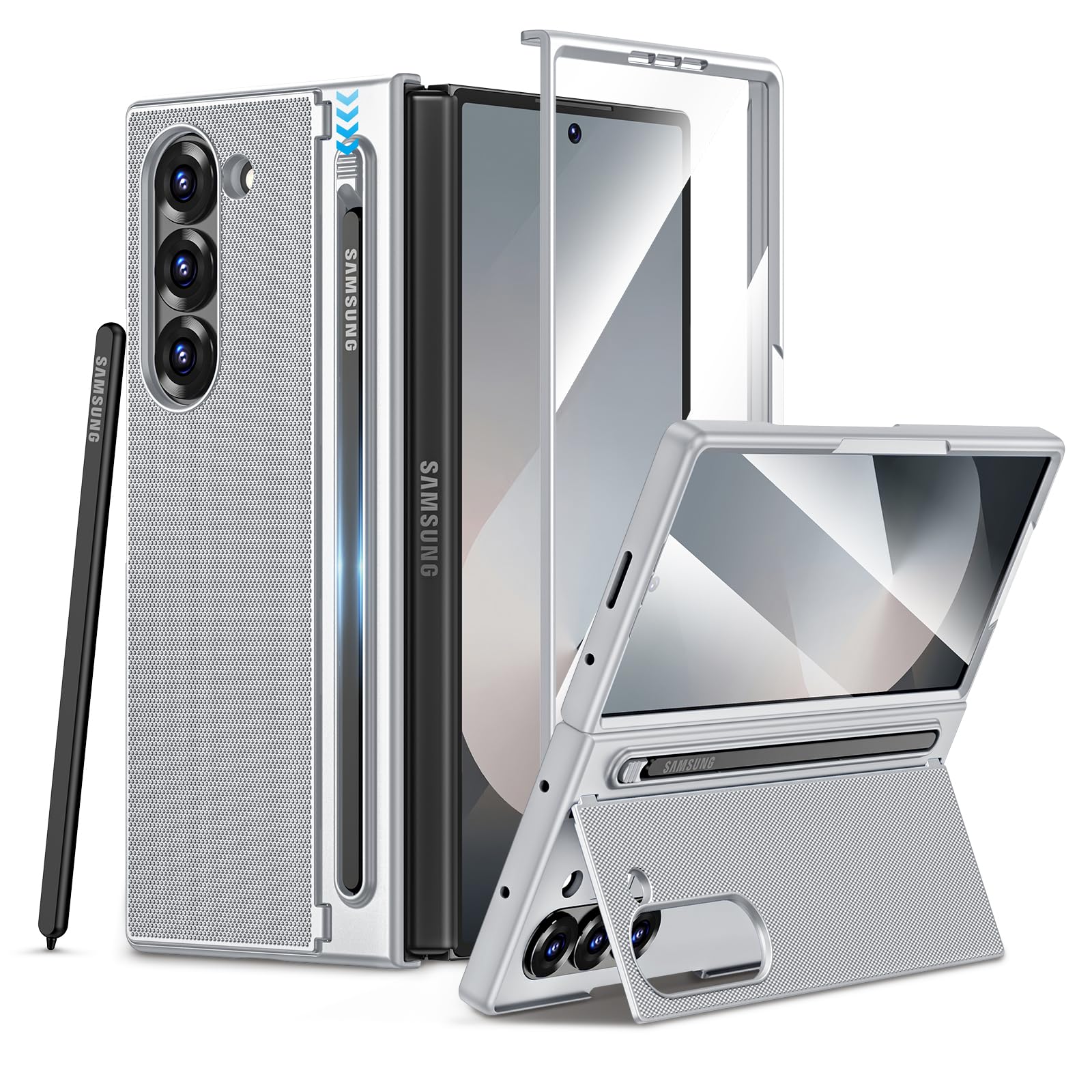 Maxdara for Galaxy Z Fold 6 Case, with Built-in Screen Protector and Kicktand & S Pen Holder Support Wireless Charging Protectiv