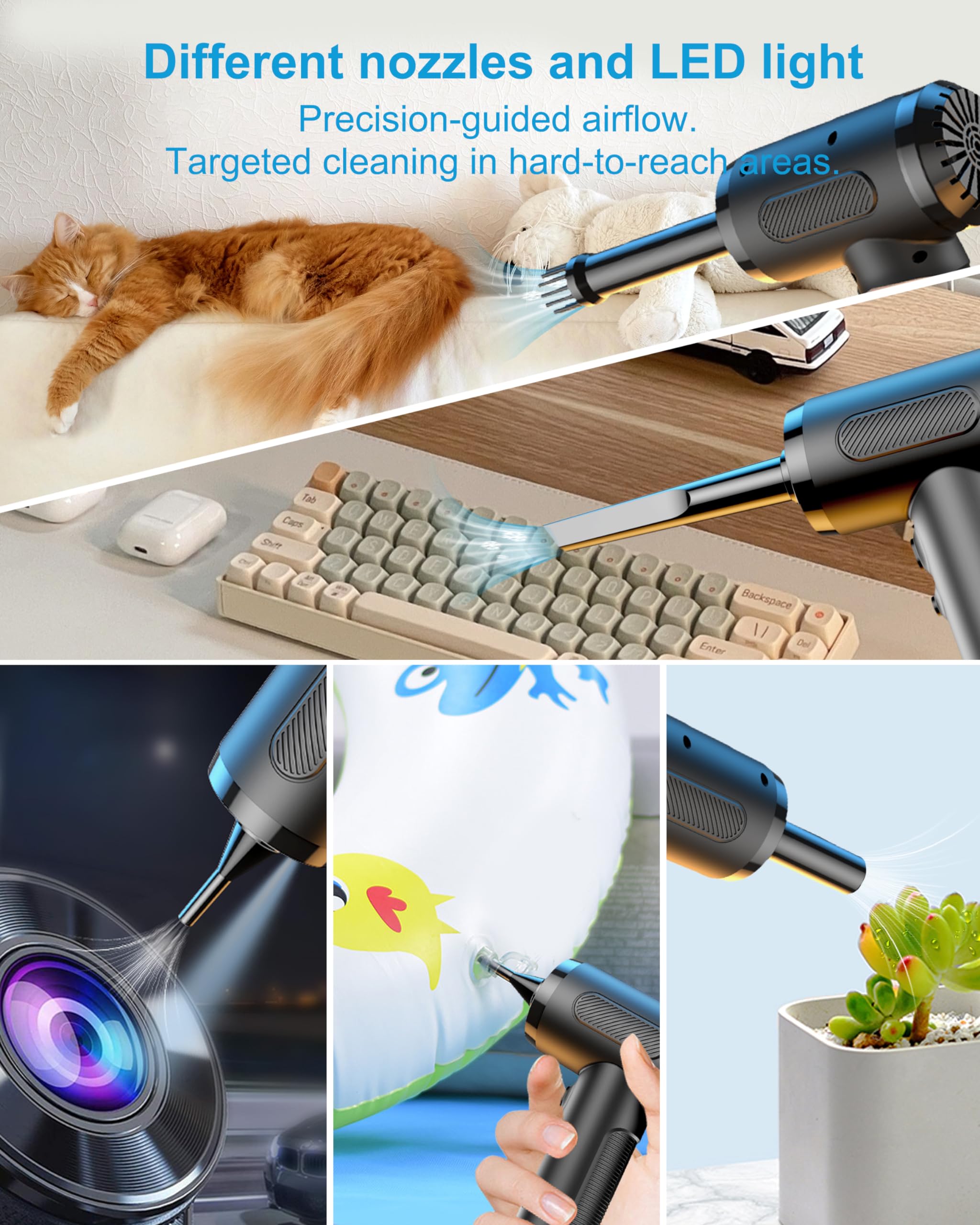 Lihan Compressed Air Duster, Electric Air Blower Cleaner With Led Light For Computer, Keyboard, Home, Car, Office, Rechargeable Portable And Cordless Handheld Mini Blower For Inflatable Bed Ball