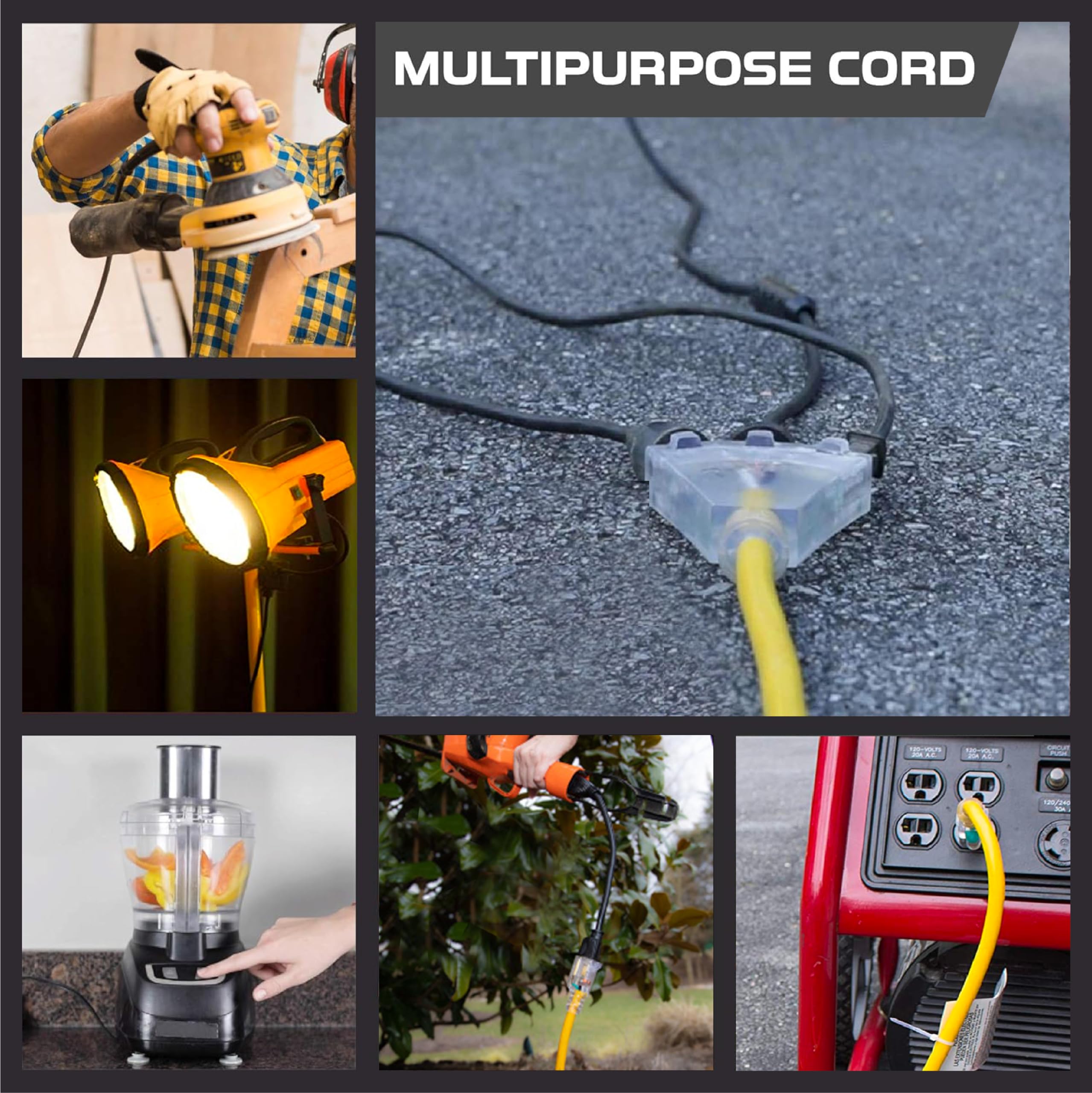 Iron Forge Cable 15 Amp Heavy Duty Extension Cord 50 Ft 3 Outlet, Sjtw 14 Gauge Extension Cord With Multiple Outlets 3 Prong, We