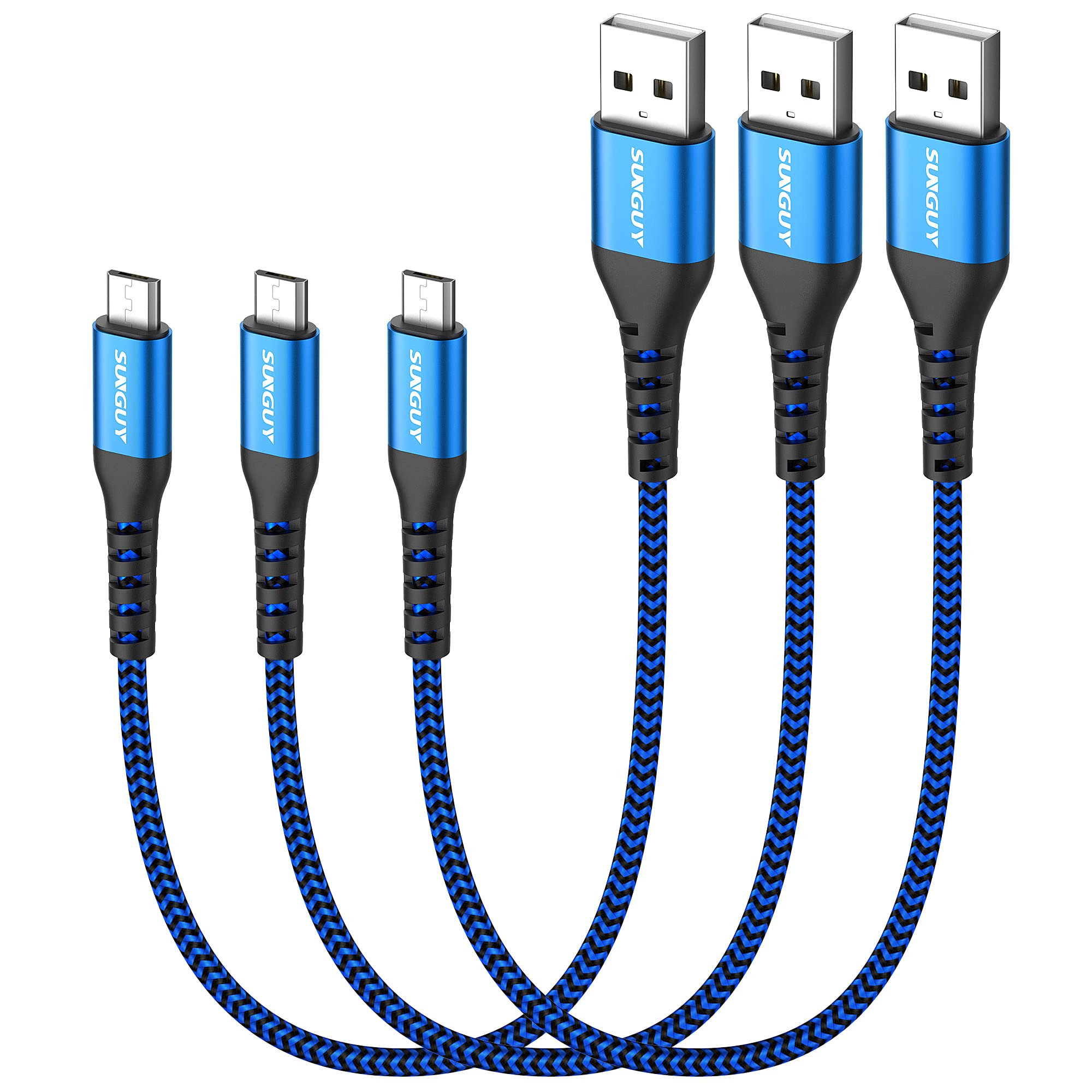 Sunguy Short Micro Usb Cable 1Ft[3Pack], 18W Usb To Micro Usb Cable Fast Charging Usb 2.0 Data Sync Nylon Braided For Samsung Ga