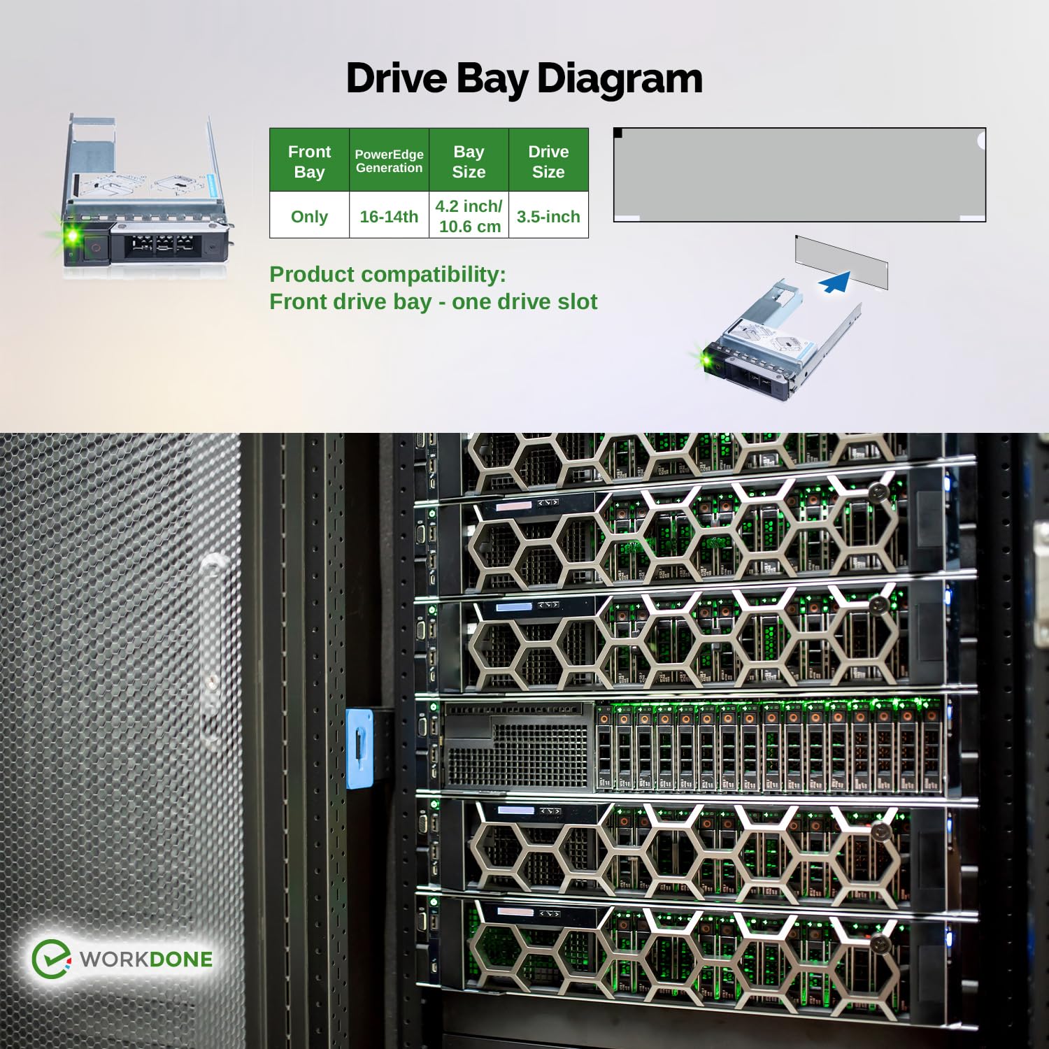 Workdone 3.5 Inch Drive Caddy With 2.5 Inch Hdd Adapter   Compatible For Dell Poweredge Servers   R740 R640 R540 R440 R340 R550