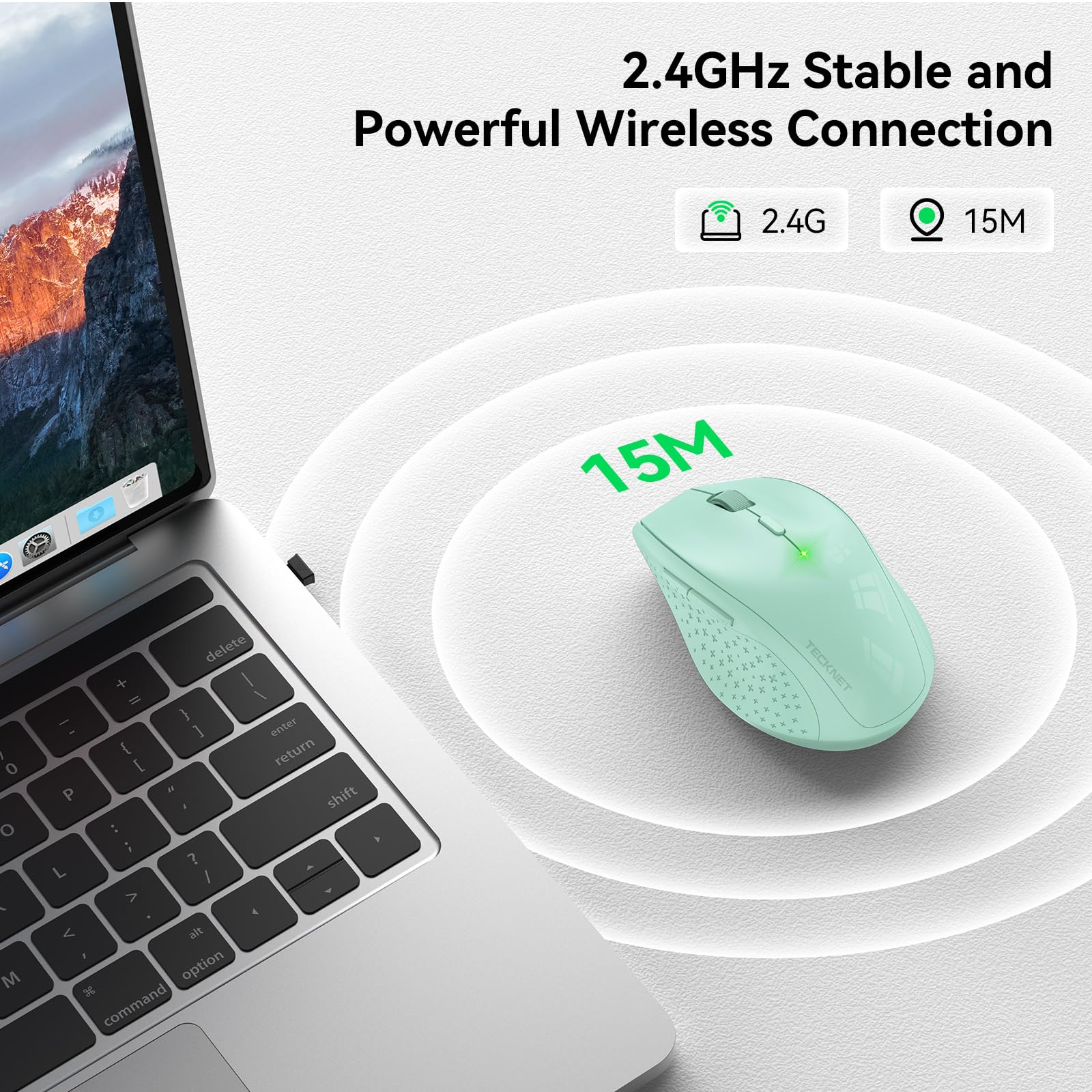 Tecknet Wireless Mouse, 2.4G Usb Computer Mouse With 6 Level Adjustable 4800 Dpi, 30 Months Battery, Ergonomic Grips, 6 Buttons Portable For Pc, Chromebook, Mac   Green