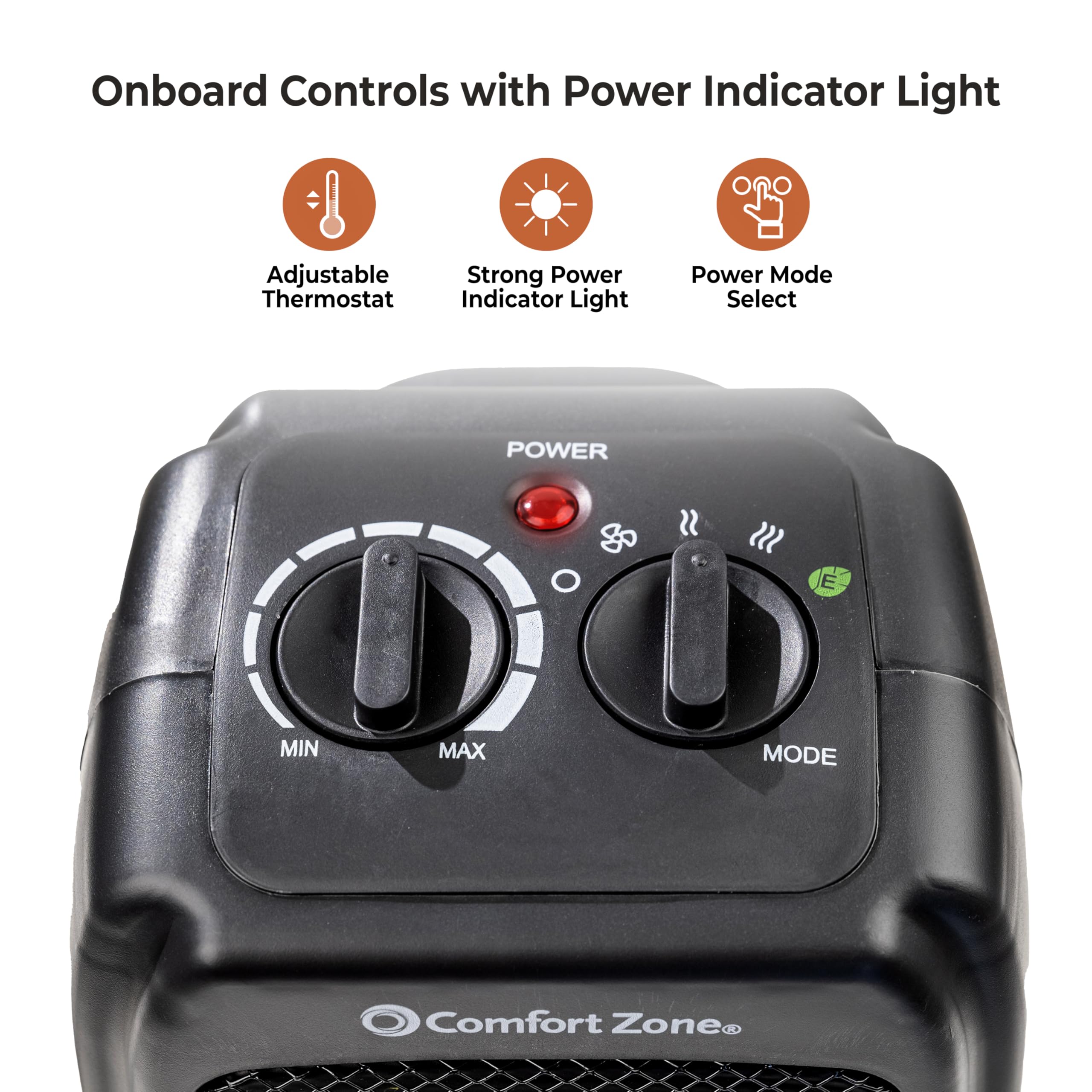 Comfort Zone Cz442E Personal Energy Save Ceramic Heater   1500W Portable With Adjustable Thermostat, Tip Over Switch & Overheat