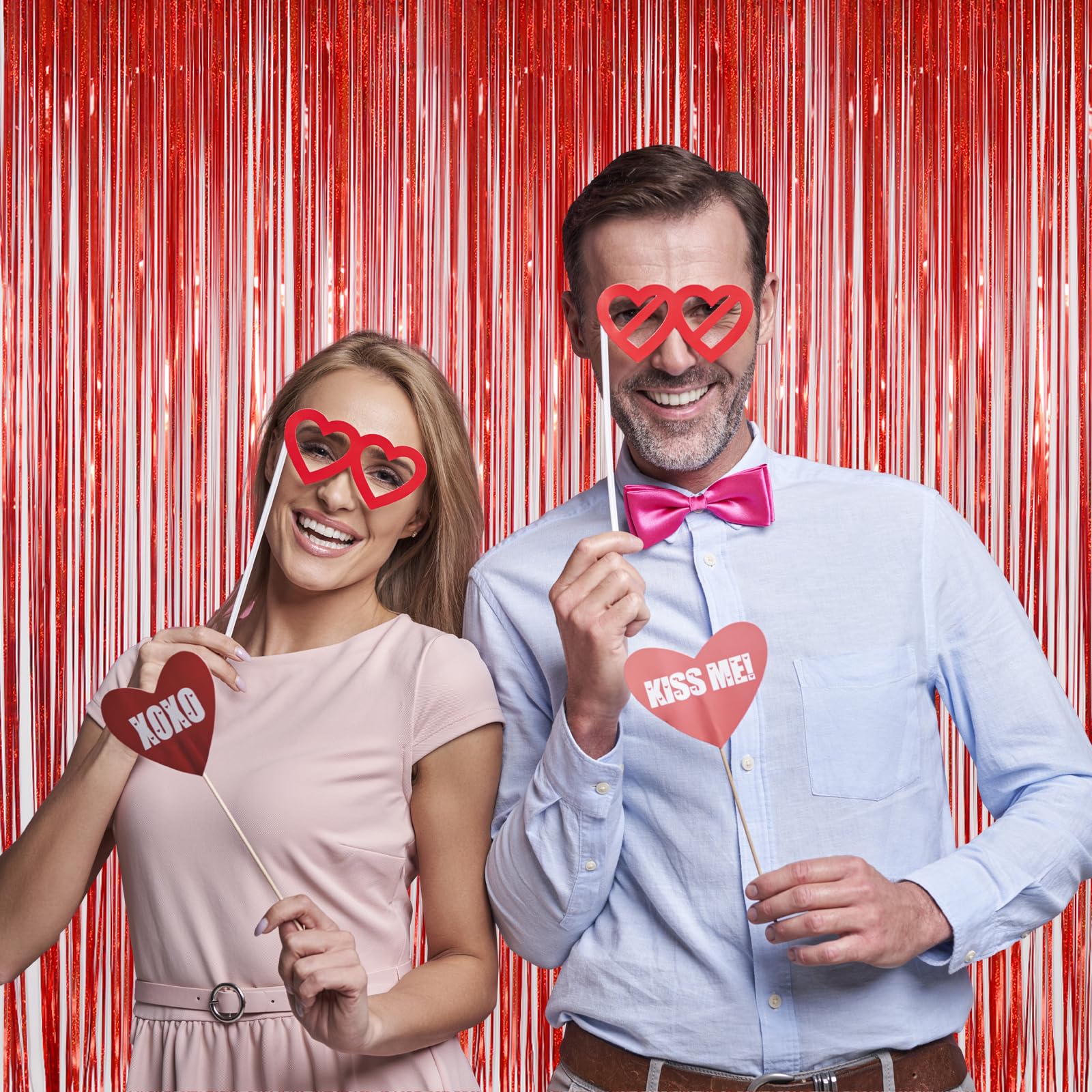 Red Metallic Tinsel Foil Fringe Curtains,Melsan 3.2 X 8 Ft Foil Curtian Tinsel Backdrop Party Supplies For Birthday, Engagement,