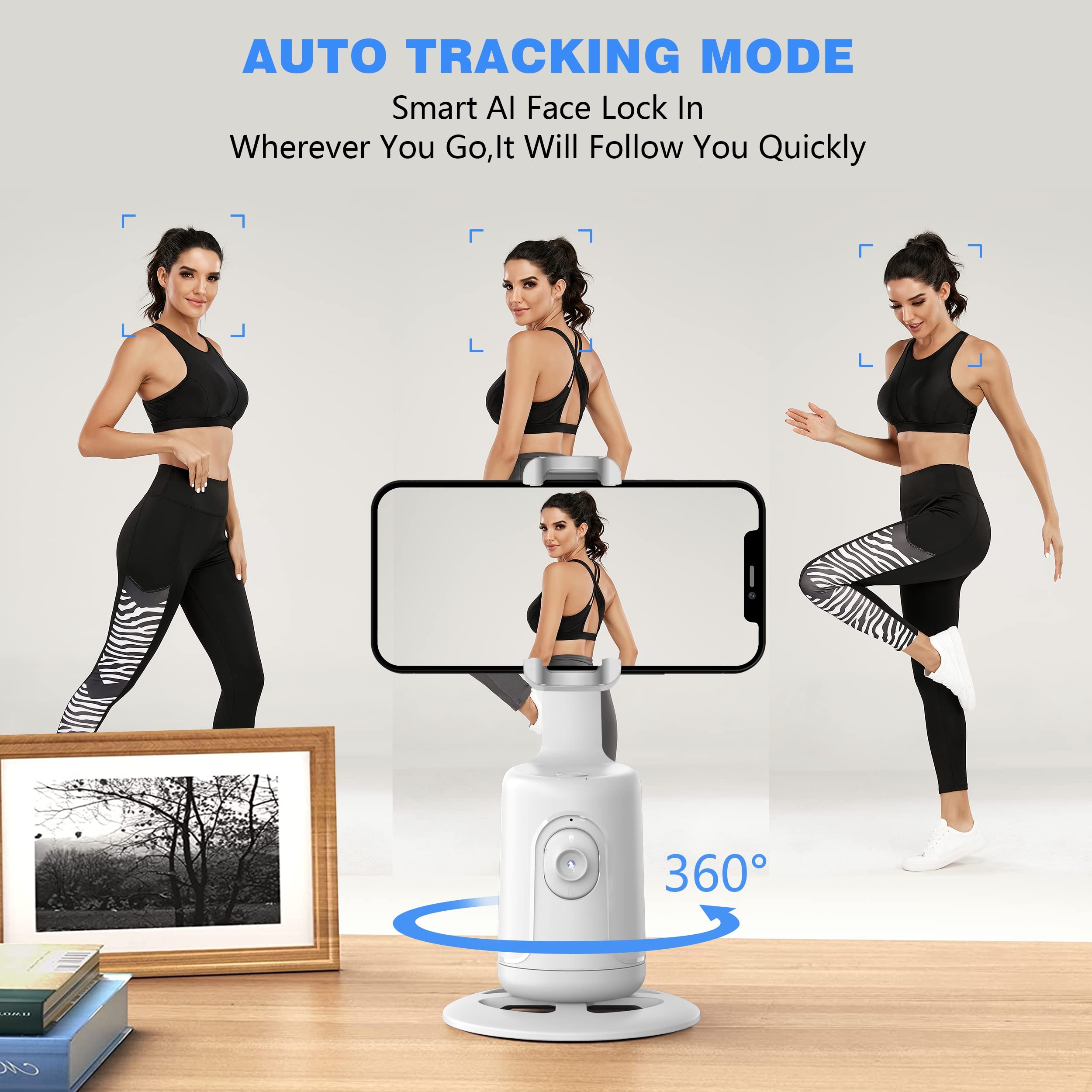 Auto Face Tracking Tripod, 360 Rotation Face Body Phone Camera Mount Smart Shooting Phone Tracking Holder With Remote,No App, Ge