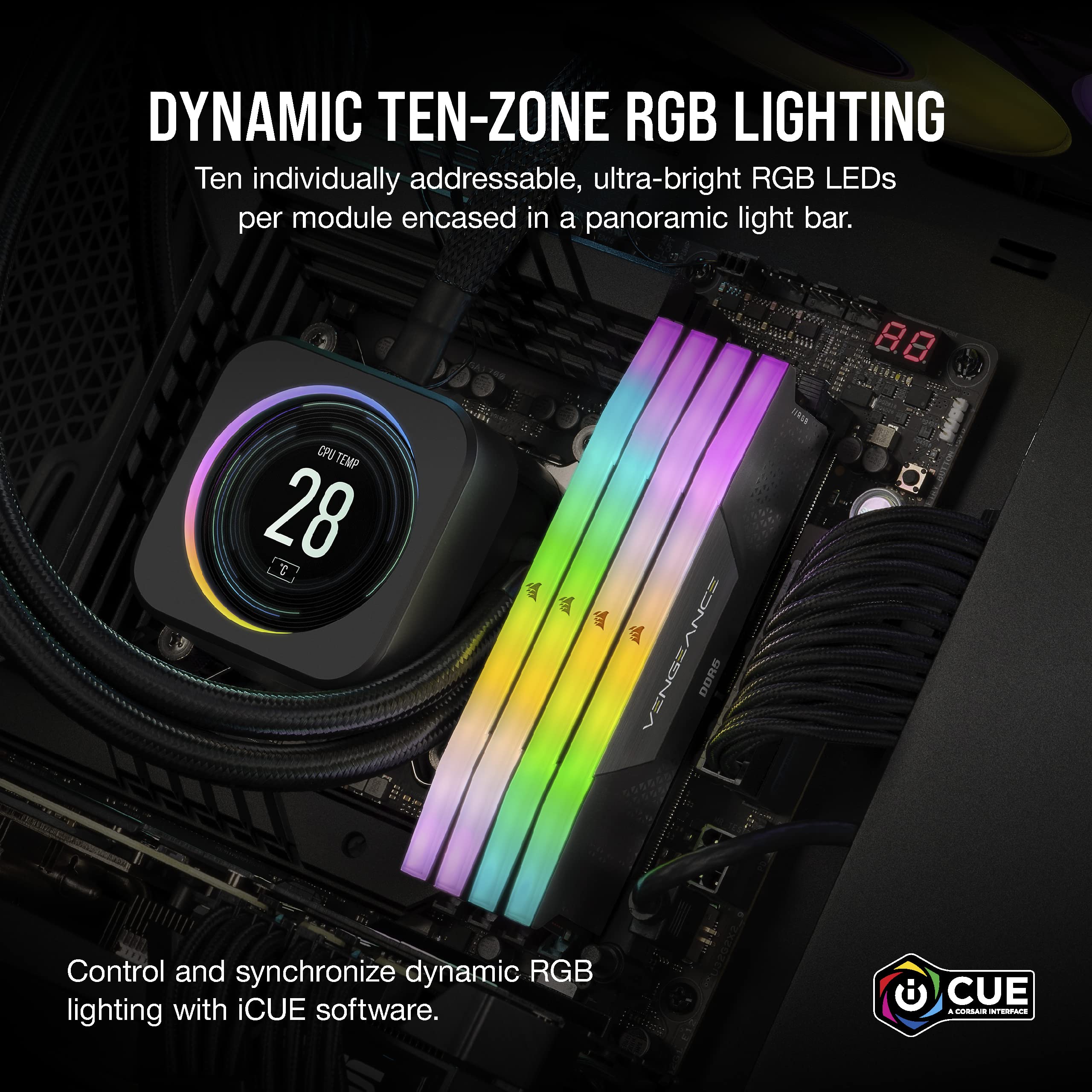 Corsair Vengeance Rgb Ddr5 Ram 64Gb (4X16Gb) 6400Mhz Cl32 Intel Xmp Icue Compatible Computer Memory - Black (Cmh64Gx5M4B6400C32)