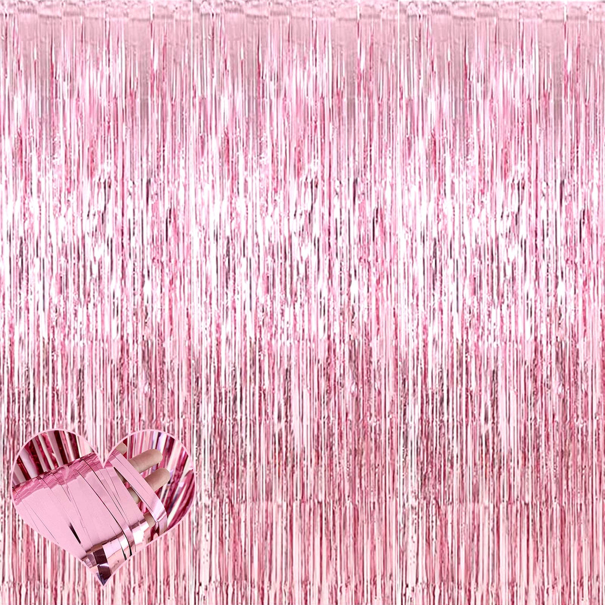 4 Pack Pink Fringe Curtain Backdrop, 3.2Ft X 9.8Ft Metallic Tinsel Foil Fringe Streamers Background For Photo Booth Birthday Wed