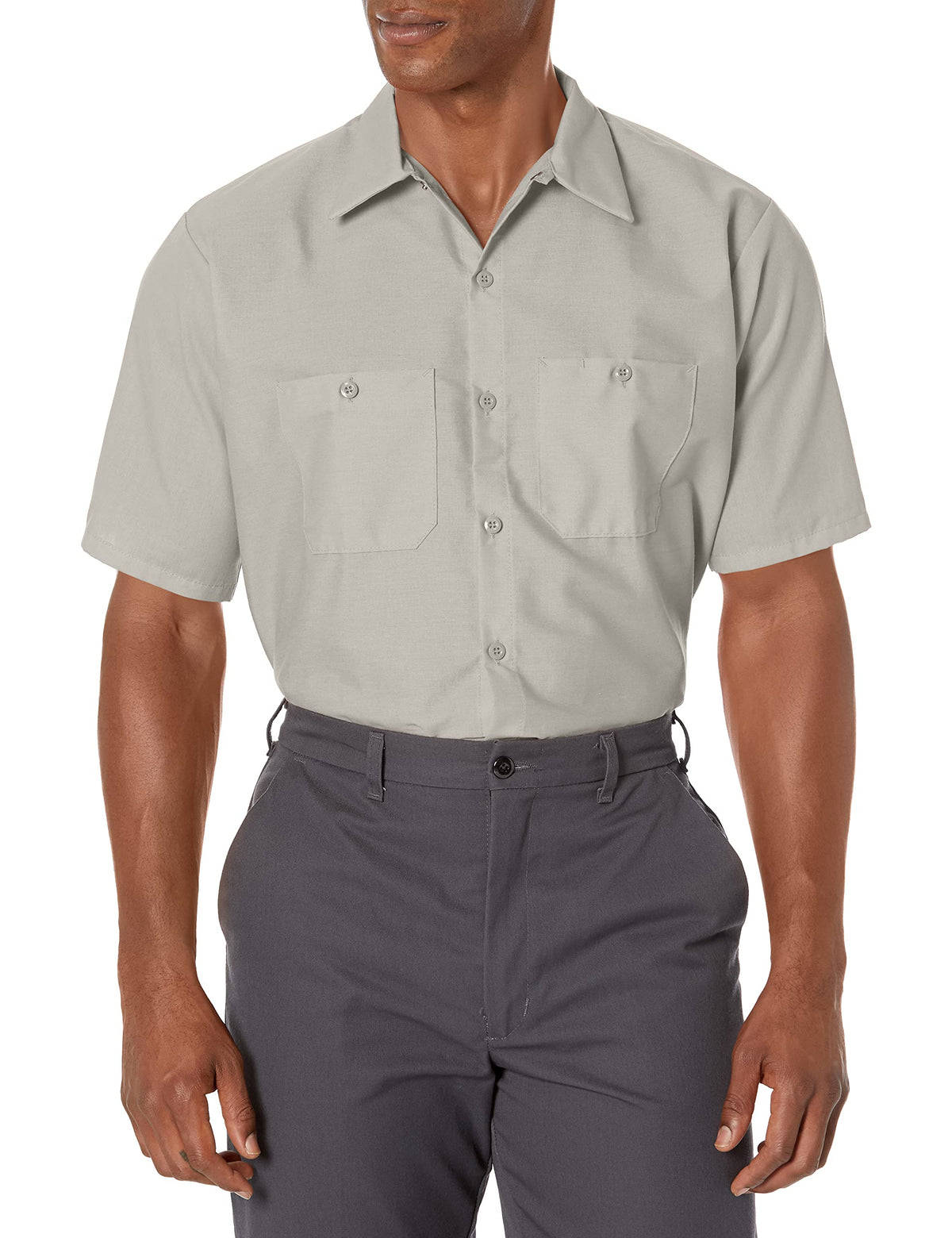 Red Kap Mens Industrial Work Shirt, Regular Fit, Short Sleeve, Light Grey, Large Tall