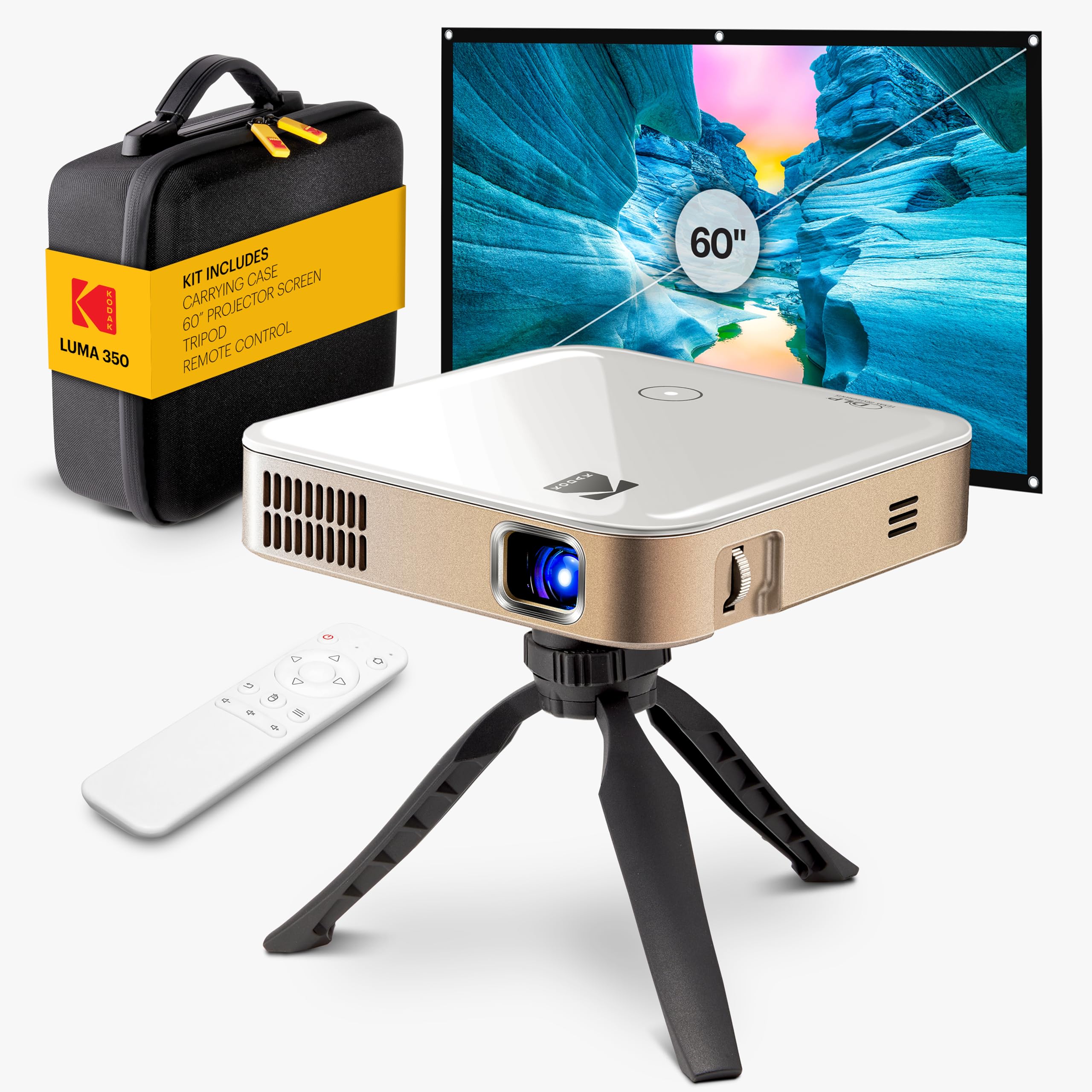 KODAK Luma 350 Complete Kit - Smart Mini DLP with Android OS, Wi-Fi, Screen Mirroring, Remote, Rechargeable Battery - Includes C