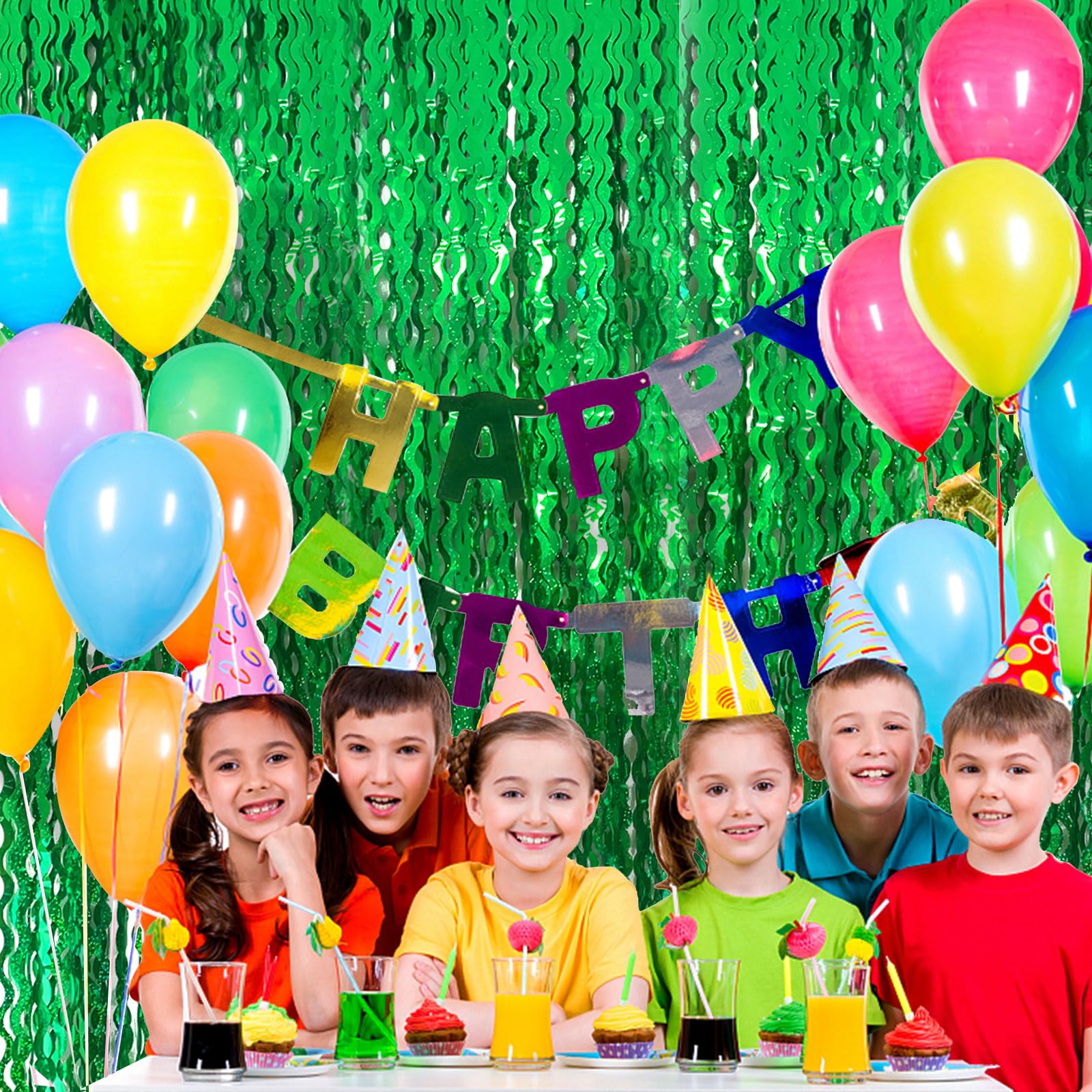 Green Tinsel Foil Fringe Curtains Wavy Backdrop For Parties Sparkle Metallic Wavy Foil Fringe Backdrop Curtain For Party Decorat