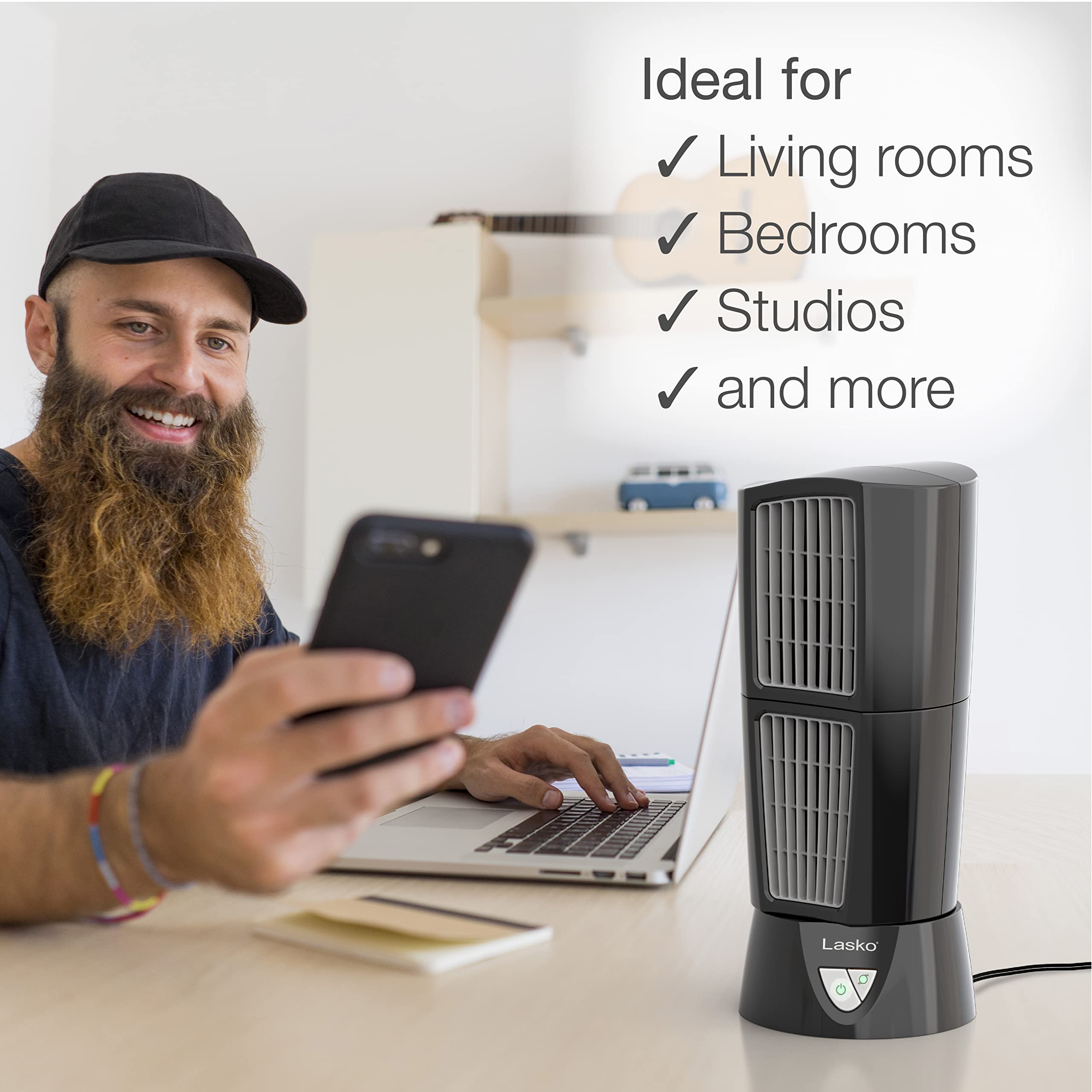 Lasko Oscillating Platinum Desktop Wind Tower Fan, 3 Speeds, Compact, Portable With Handle For Office, Bedroom And Kitchen, 14''