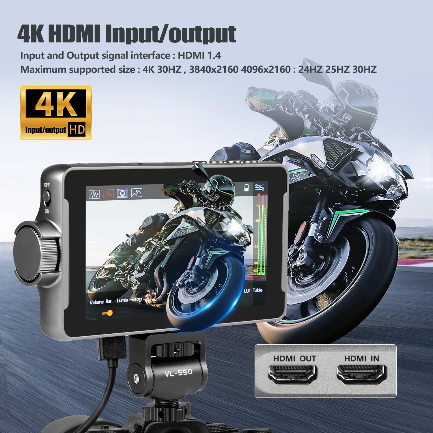 Viltrox Dc 550 Touch Screen Camera Dslr Field Monitor 4K Hdmi 5.5 Inch Camera Monitor With Battery/Sunshade Hood, 1200 Nits, 3D