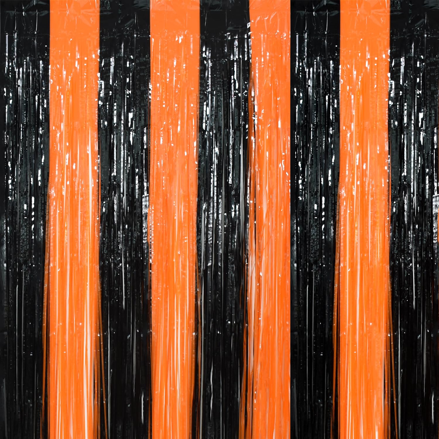 Toniful 3Pcs Black Orange Door Streamers,Photo Booth Backdrop Metallic Streamers Foil Fringe Curtains For Birthday,Christmas,New
