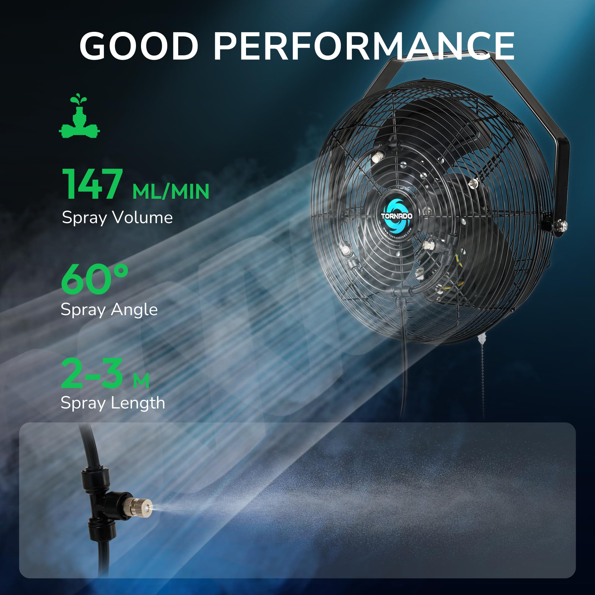 Tornado 12 Inch Outdoor Misting Wall Mounted Fan Ipx4 Rated High Velocity Metal Industrial Wall Fan For Commercial, Industrial,