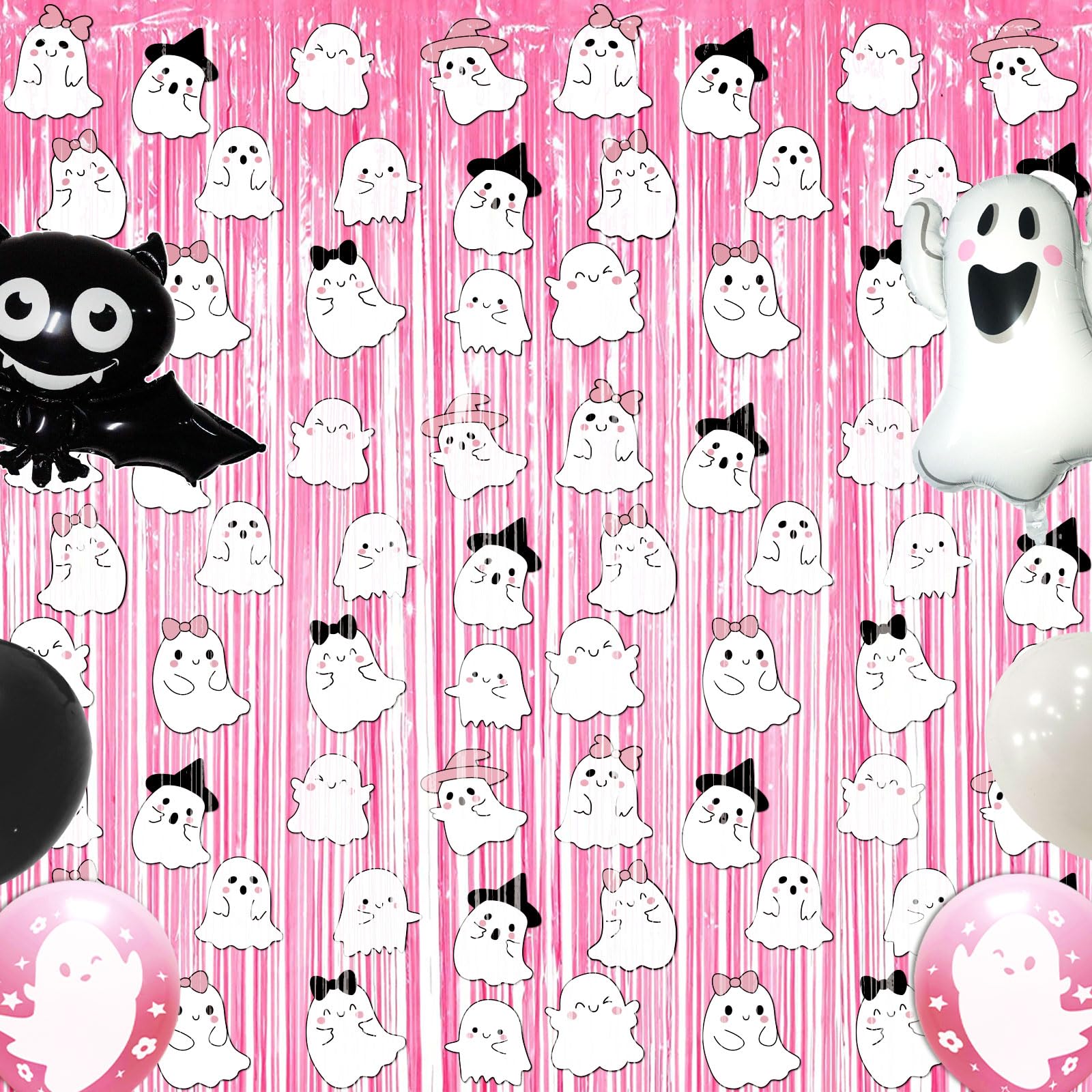 Pink Halloween Backdrop & Curtains - Birthday Party Decorations & Photo Booth Supplies