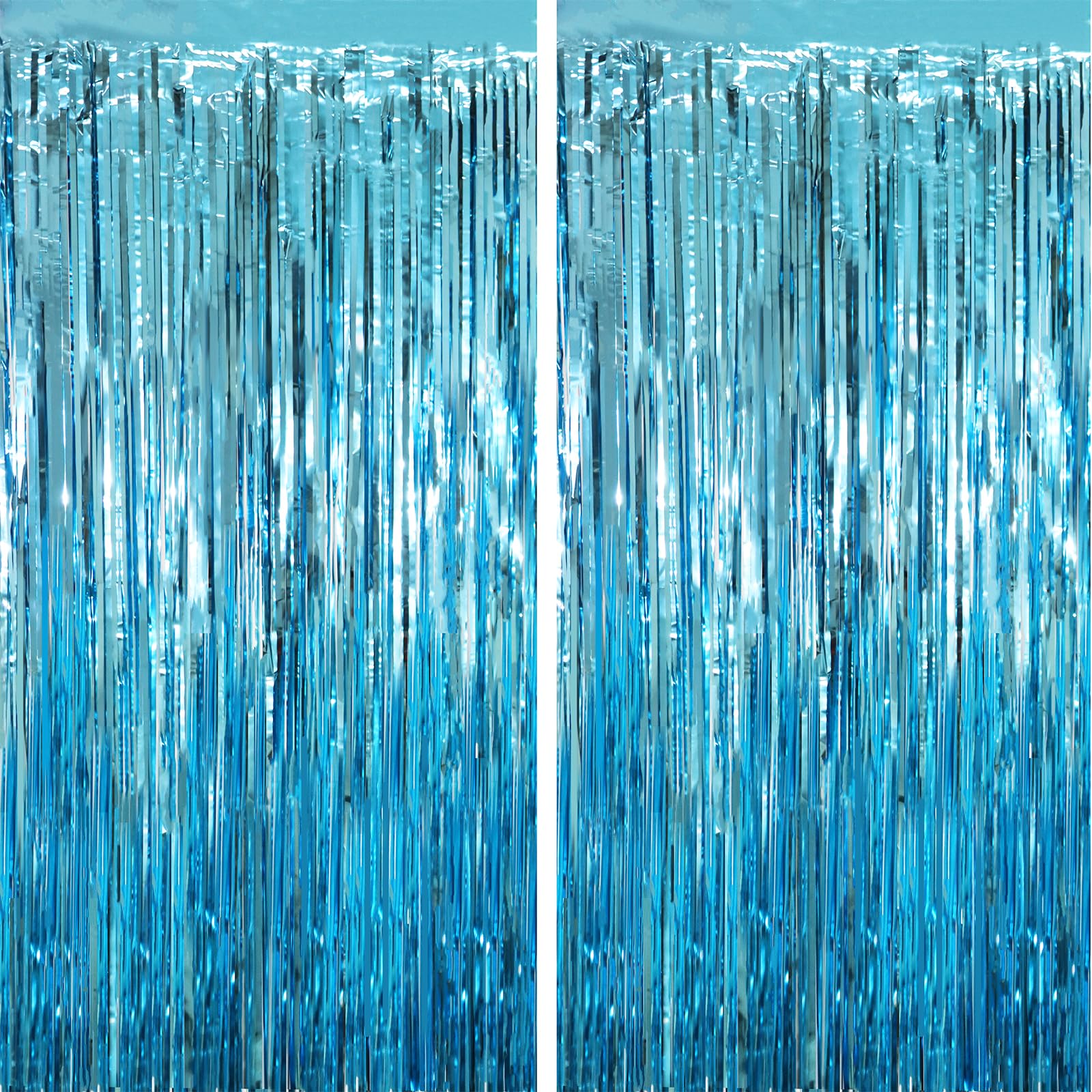 Voircoloria 2 Pack Light Blue Tinsel Foil Fringe Curtains, Blue Party Decorations, Metallic Tinsel Party Streamers Backdrop For