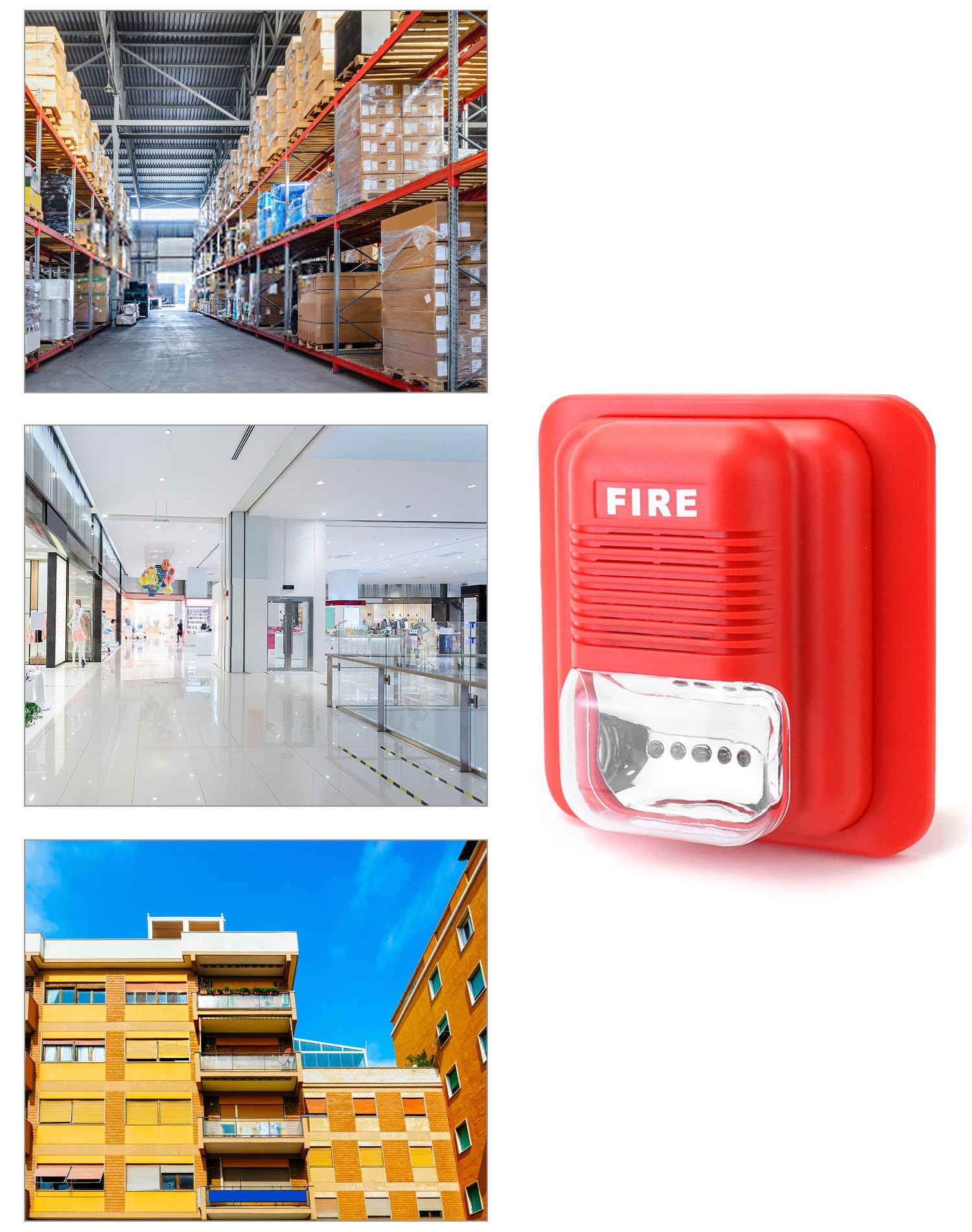 Qwork Fire Alarm, 4 Pack 12 / 24V Dc Wired Sound And Light Fire Alarm Warning Strobe Siren Horn, Sound Alarm Security System Sen