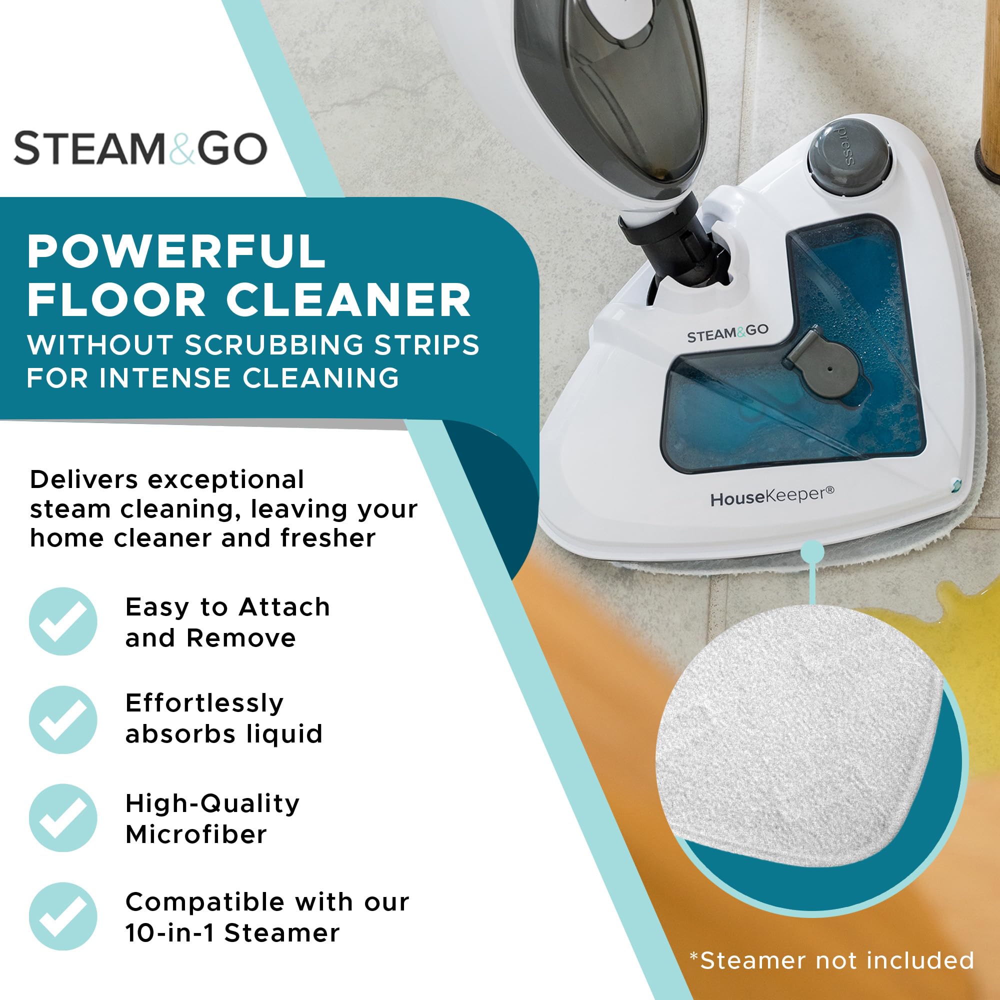 Steam & Go   Premium Steam Mop Pads, Microfiber Floor Steamer And Carpet Steamer Pads, Durable Steam Mops For Floor Cleaning, Wi