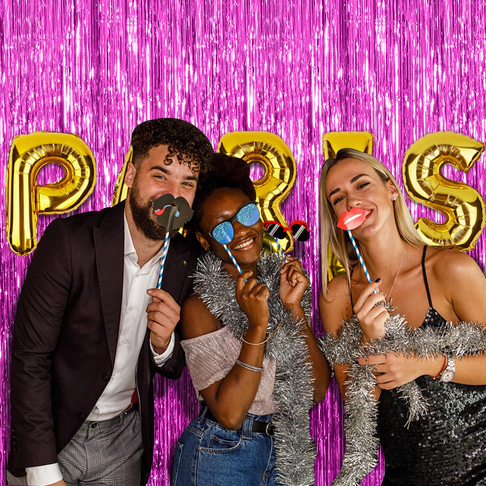 2 Pack Hot Pink Party Backdrop Birthday Decorations Tinsel Curtain Party Streamers Foil Fringe Backdrop Christmas Bachelorette G