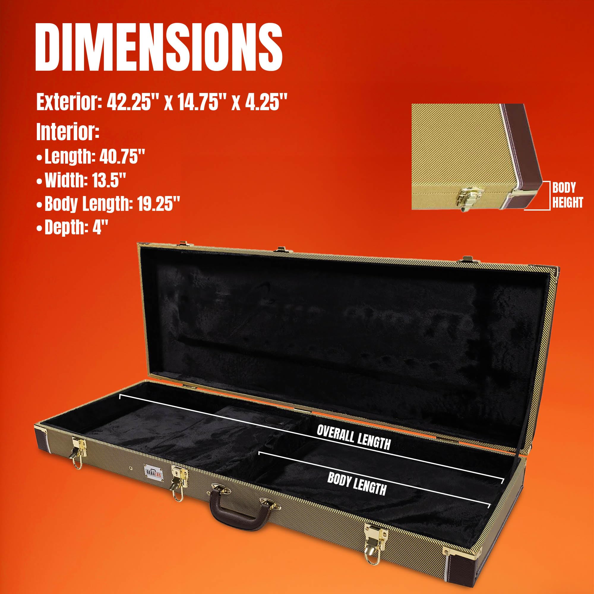 Gearlux Rectangular Electric Guitar Hard Case   Tweed