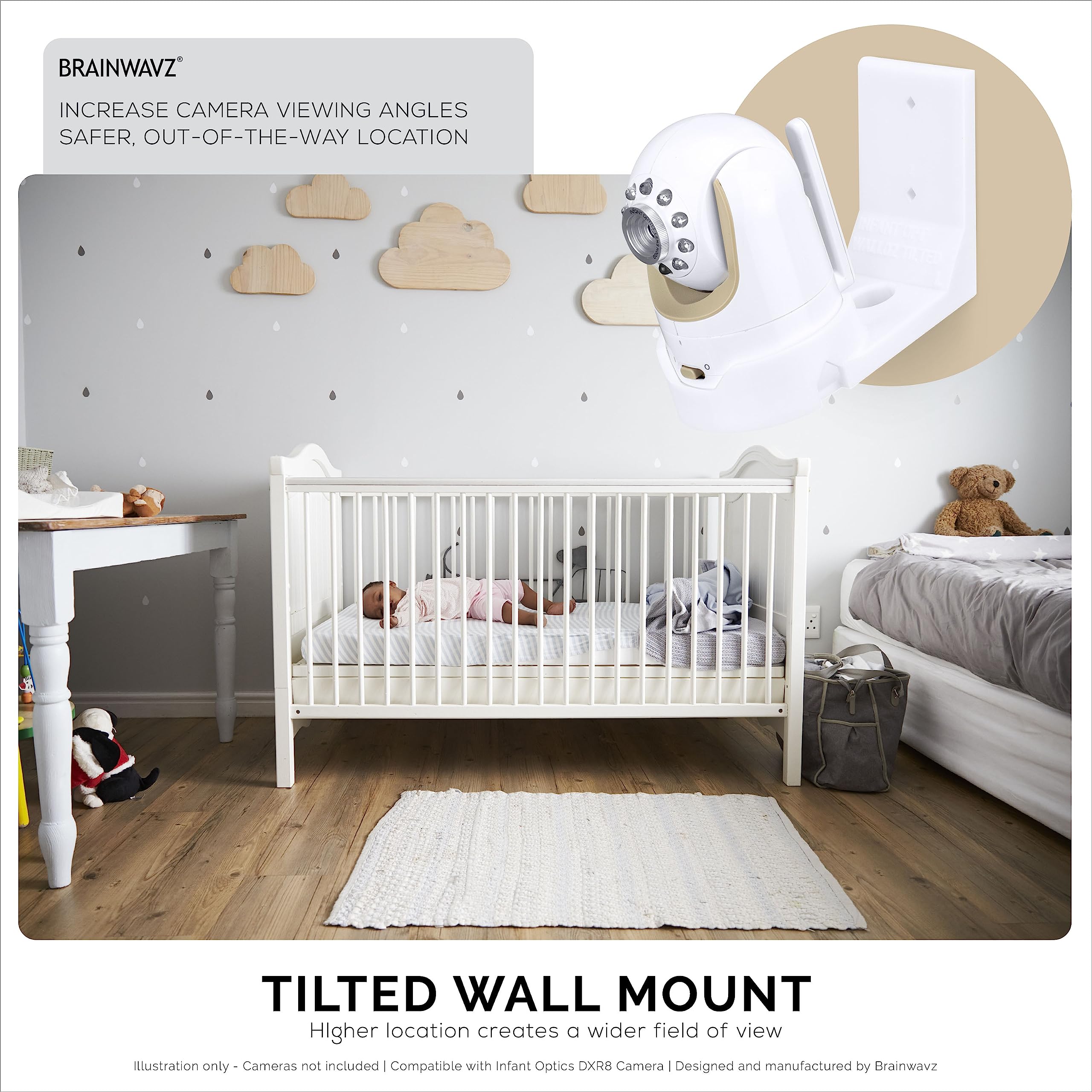 Dxr8 & Pro Tilted Wall Mount Holder, Adhesive & Screw-In Bracket, Designed For Infant Optics Camera, Easy To Install, Strong Vhb