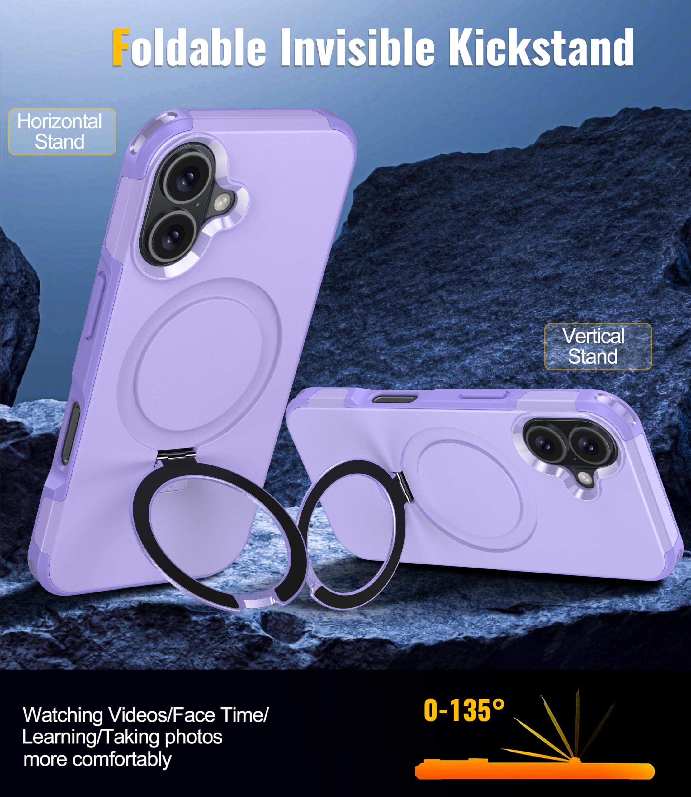 Oterkin Magnetic For Iphone 16 Plus Case Compatible With Magsafe [Foldable Invisible Stand][Tempered Glass Screen Protector & Ca