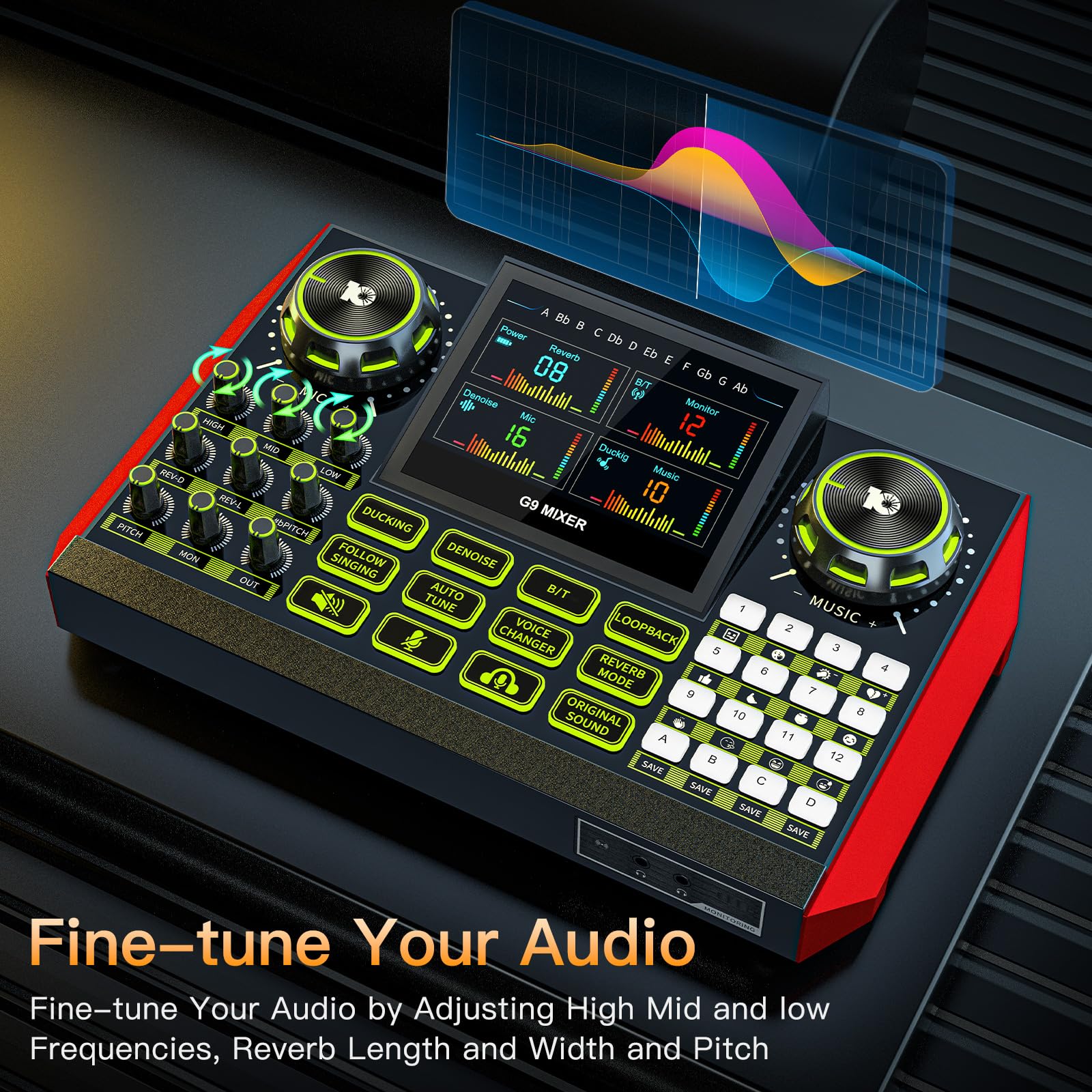 Audio Mixer, Suitable For Live Streaming, Singing, And Gaming On Computers/Phones; Podcast Mixer With Real-Time Sound Card, Nois