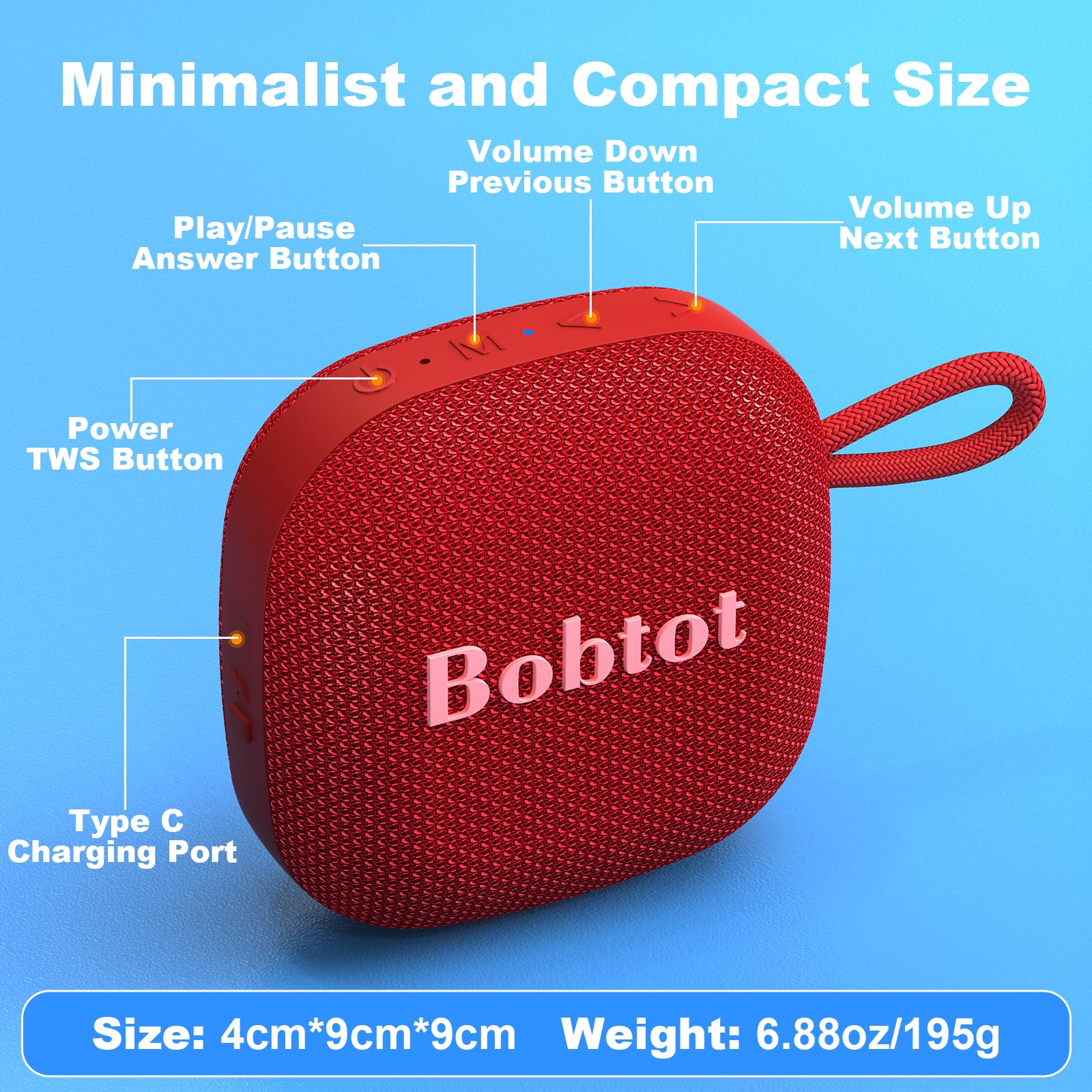 Bobtot Bluetooth Speaker Portable Wireless Speakers   16 Hours Playtime Waterproof Speaker, Loud Stereo Sound, Mini Speaker With