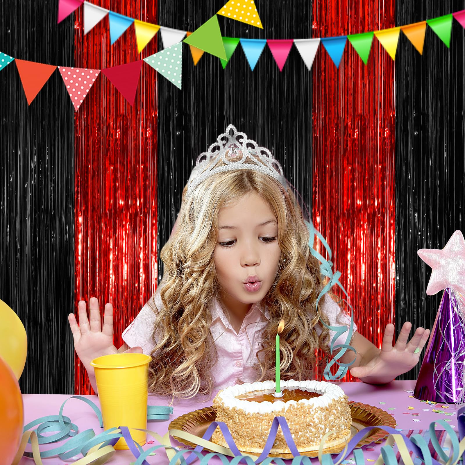 Black Red Fringe Curtain Party Streamers 2Pack 3.3X8.3 Ft Foil Fringe Backdrop Curtains For Birthday Wedding Bridal Baby Shower