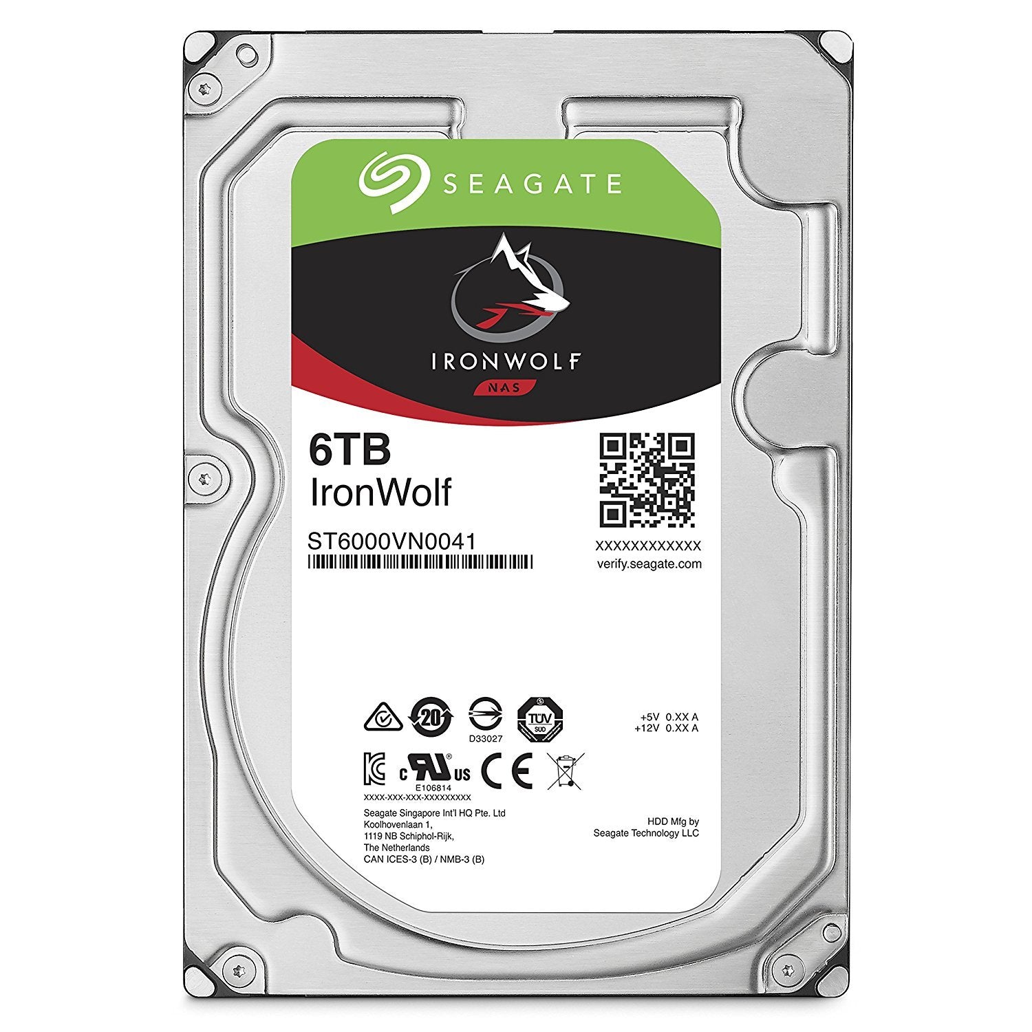 Seagate 6TB IronWolf NAS SATA 6Gb/s NCQ 128MB Cache 3.5 Inch Internal Hard Drive (ST6000VN0041)