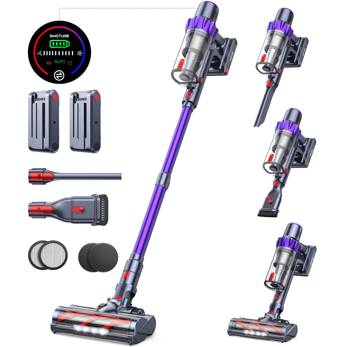 Cordless Vacuum Cleaner, 2 Batteries 110 Mins Runtime Vacuum Cleaners For Home, 40Kpa 450W Stick Vacuum With Brushless Motor, Au