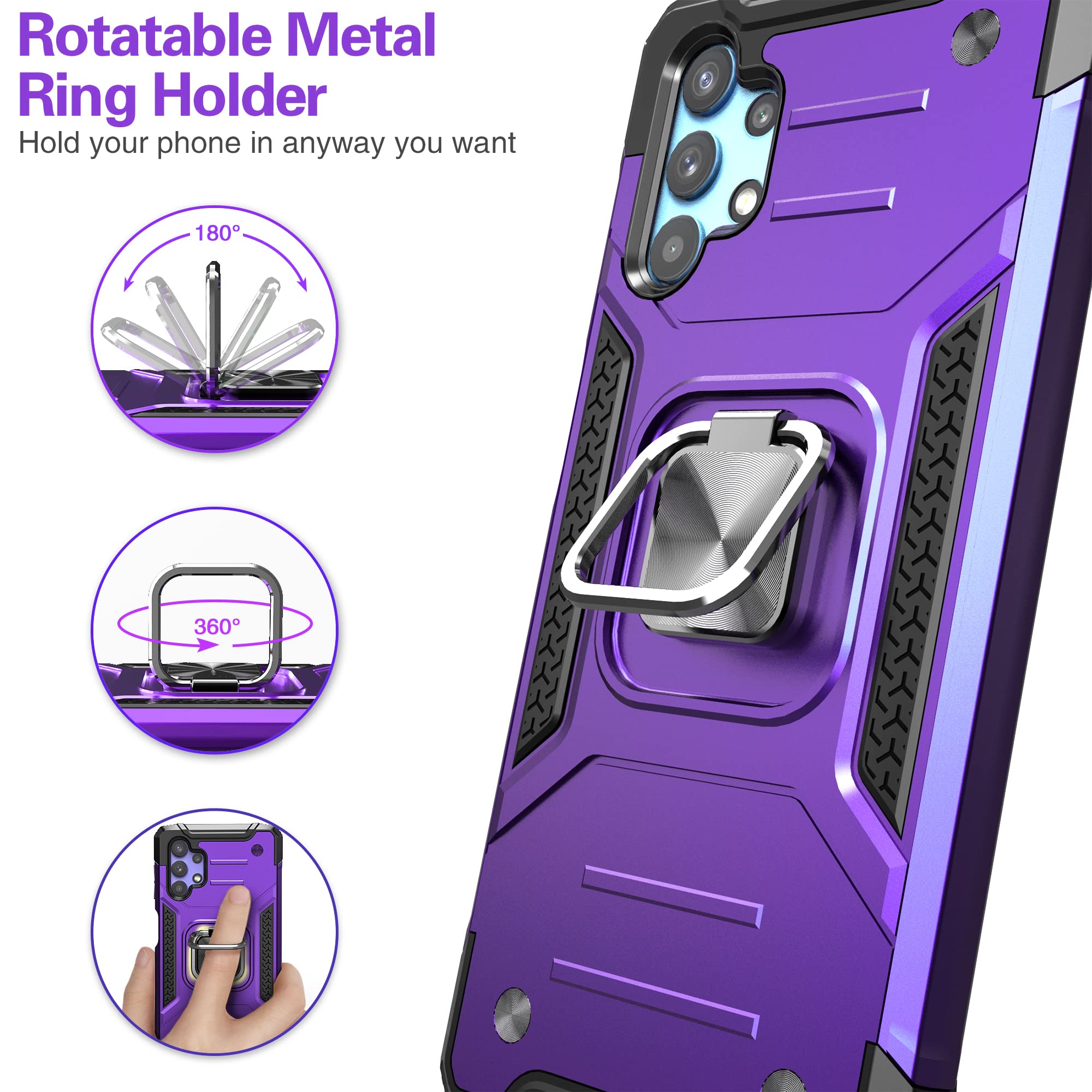 Idystar Galaxy A32 5G Case With Screen Protector, Galaxy A32 5G Case, Shockproof Drop Test Cover With Car Mount Kickstand Lightw