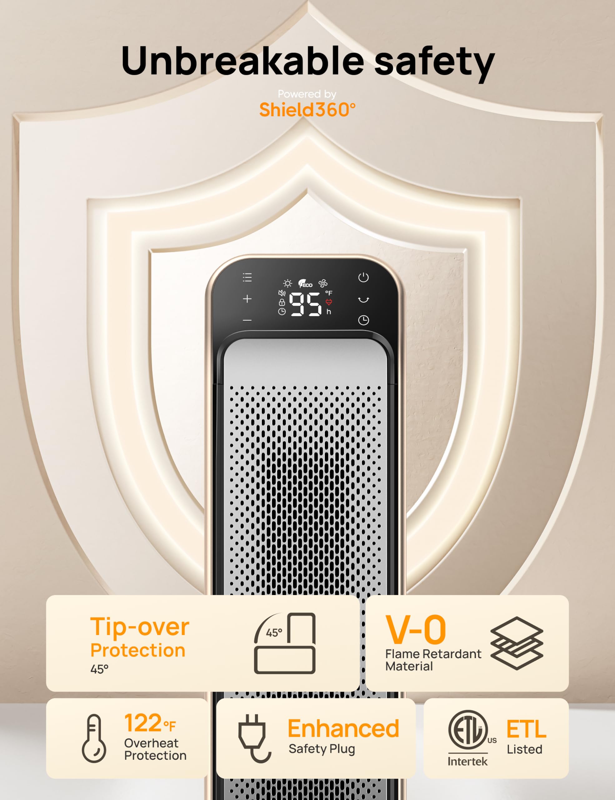 Dreo Space Heater Indoor, 25'' 11.5Ft/S Fast Portable Room Heater With Remote And Anti Burn Plug, 3 Modes, Overheating & Tip Ove