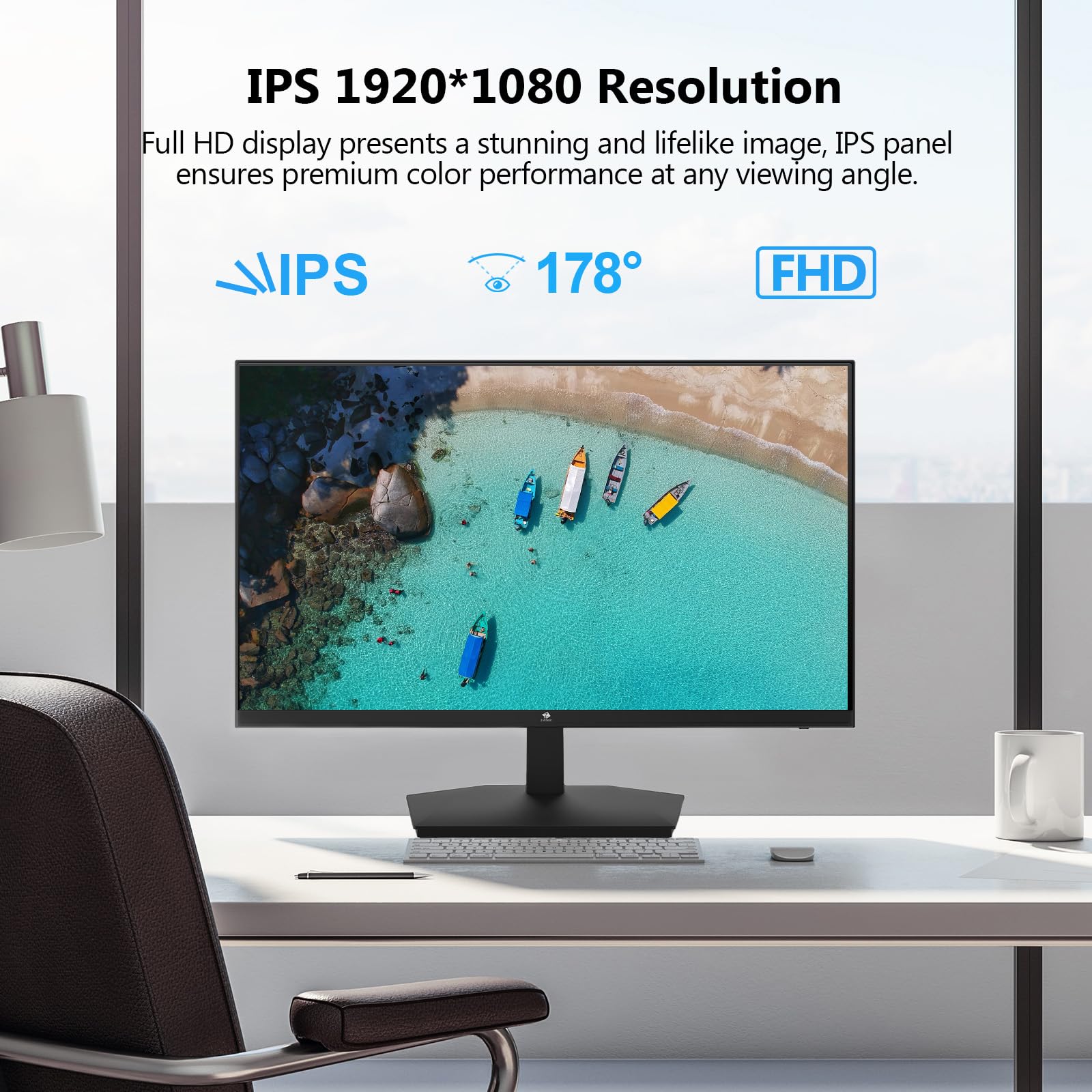 24 Inch Monitor, Z Edge Computer Monitor, Full Hd 1920 X 1080P Ips Display 75Hz Pc Monitor With Hdmi, Vga, Frameless, Anti Glare