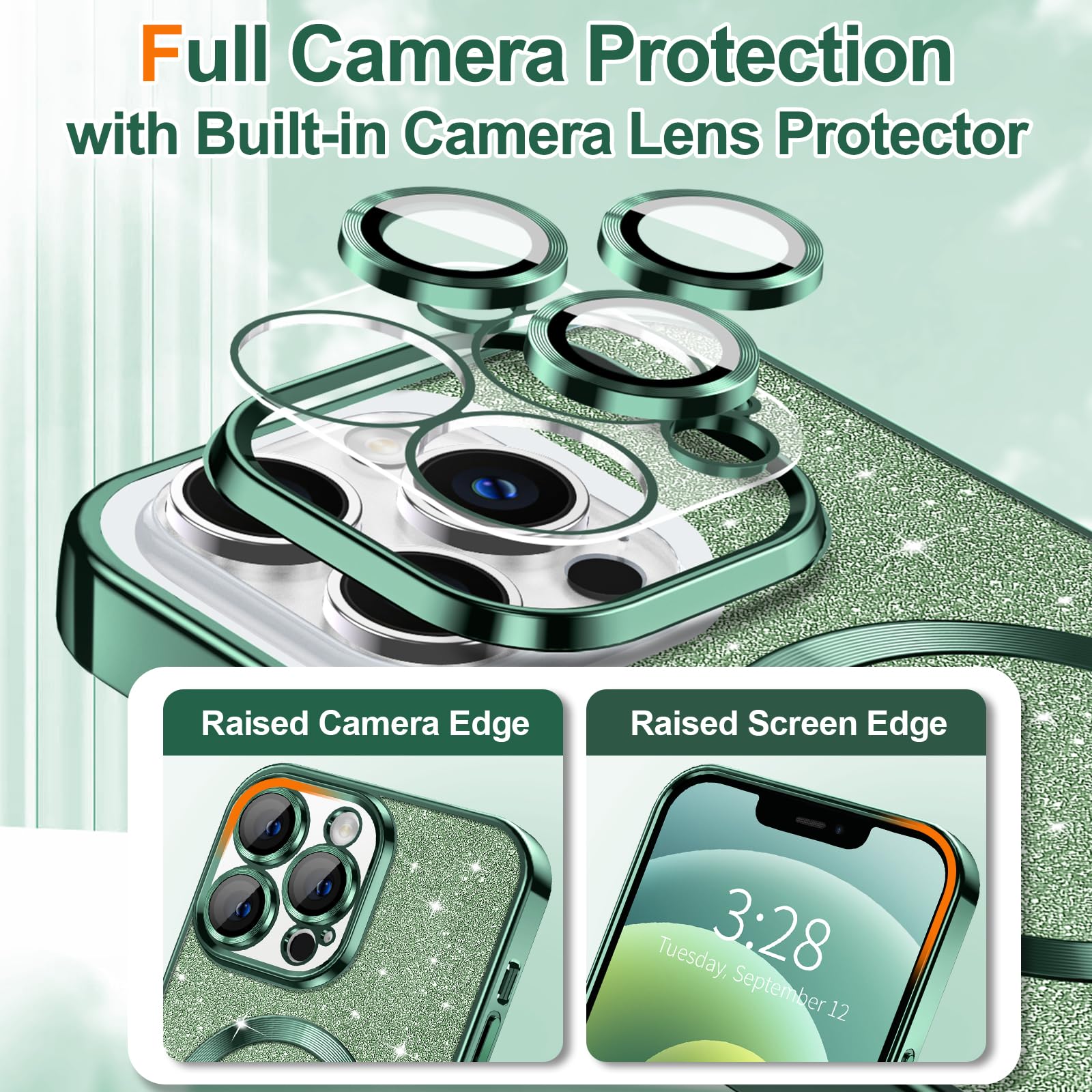 Hython For Iphone 12 Pro Case Glitter, Clear Magnetic Phone Cases With Camera Lens Protector [Compatible With Magsafe] Bling Spa