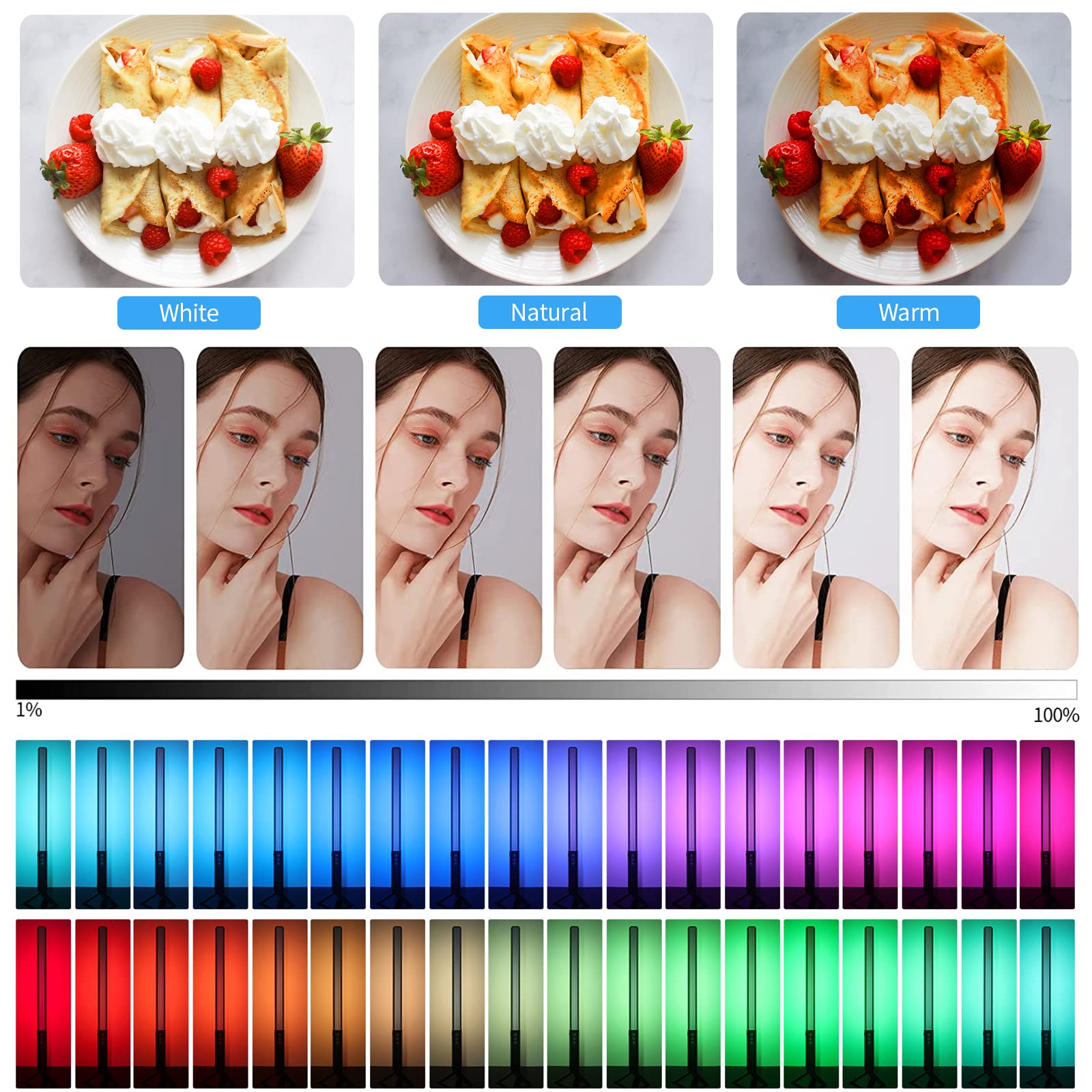 Rgb Led Video Light Wand, Luxceo Dimmable Led Photography Light Stick With 29'' To 81'' Light Stand & Ball Head, Photography Stu