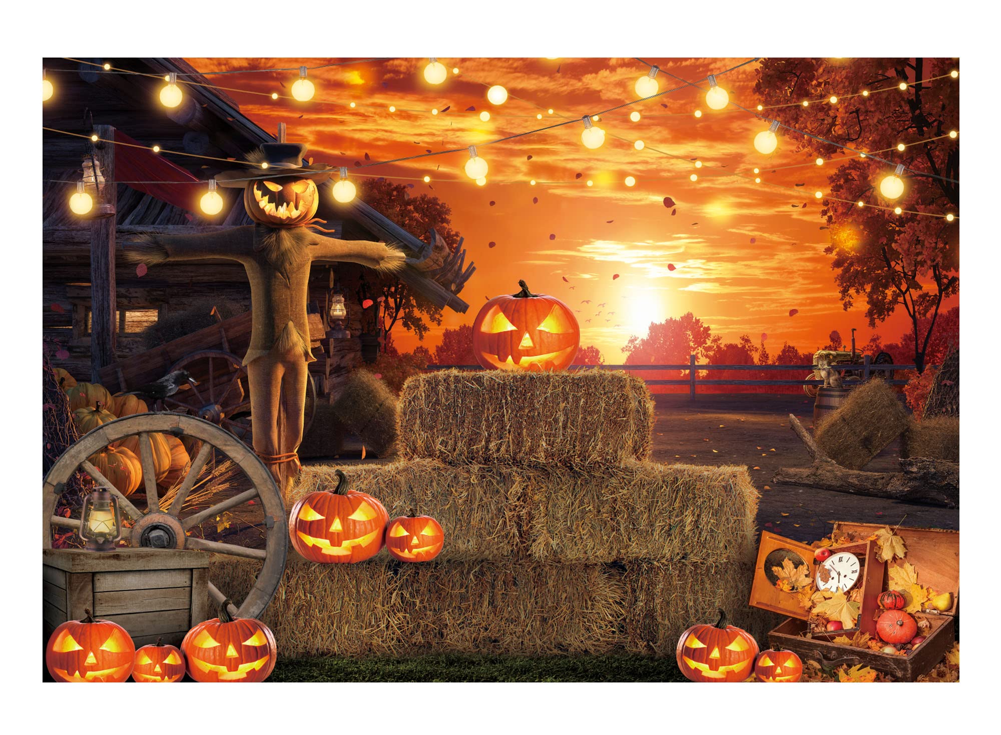 Funnytree 82'' X 59'' Halloween Photography Backdrop Hallowmas Eve Gloomy Devil Pumpkin Scarecrow Background Horrible Scary Nigh
