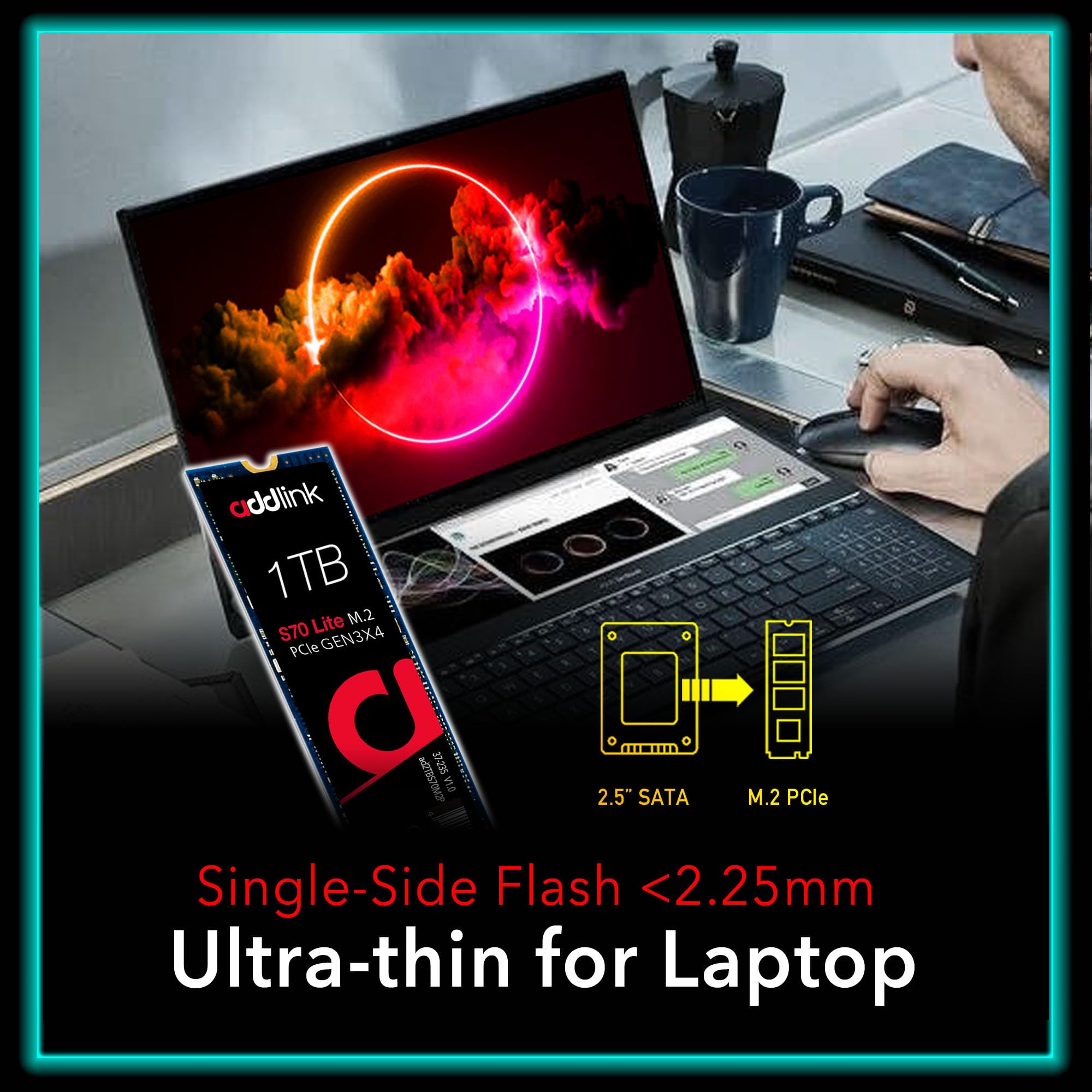 Addlink S70 Lite 1Tb Ultra Durability Gaming Ssd Maximum Speed 3200 Mb/S Internal Solid State Hard Drive   M.2 2280 Pcie 3.0 Nvm