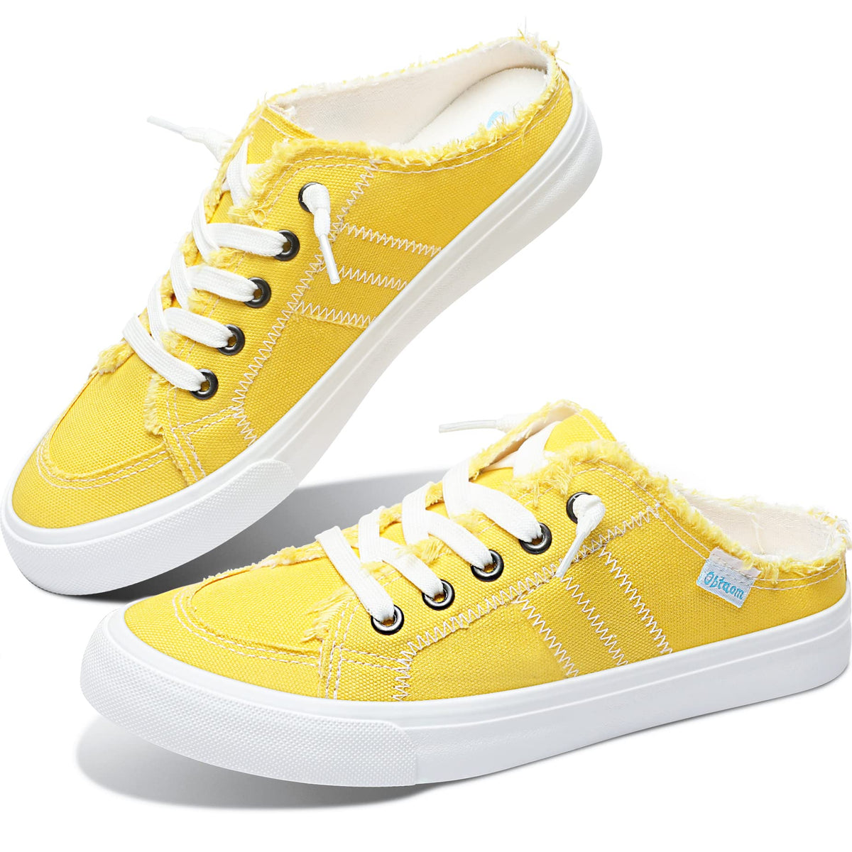Obtaom Women Canvas Mules Memory Foam Clipper Fashion Sneakers Comfortable Slip On Mule Backless Holiday Shoes(Lemon Yellow,Us7)