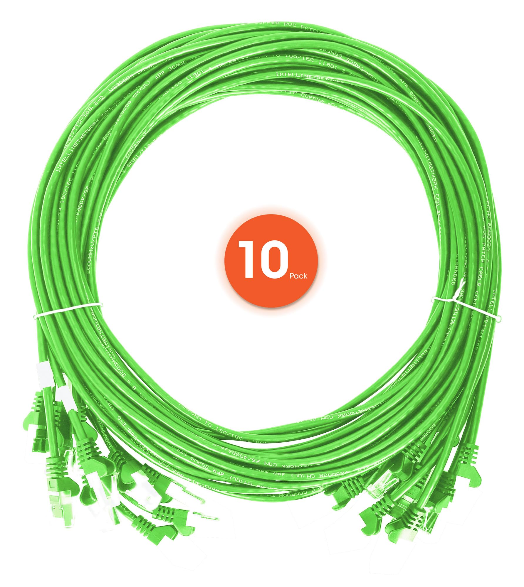 Intellinet Slim Cat6 Ethernet Network Patch Cable   10 Pack   10Gbps & 250Mhz, Snagless Boot, 30Awg Pure Bare Copper Wire, Gold