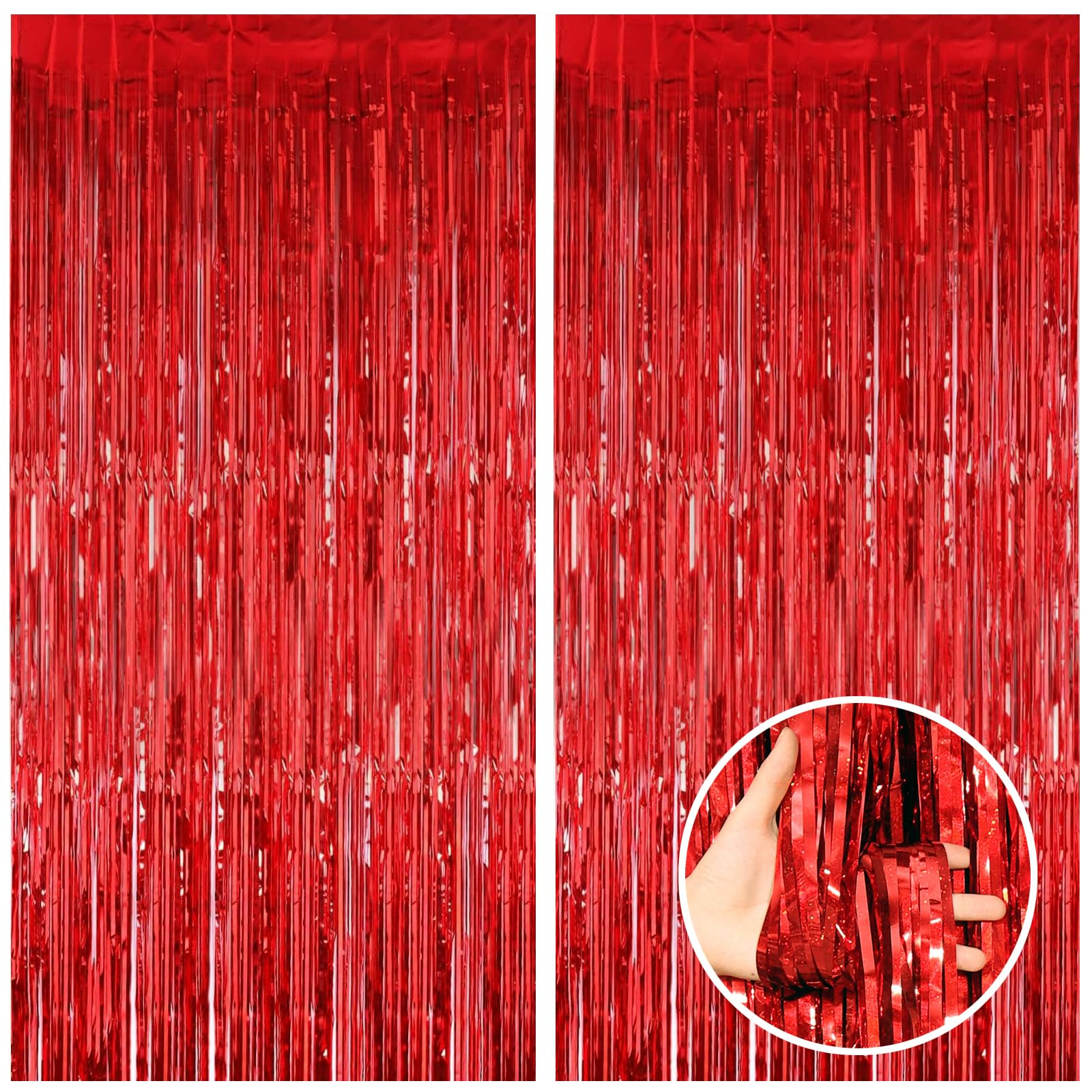 Canrevel 2 Pack 3.3X8.2 Feet Red Foil Fringe Backdrop Curtains, Tinsel Streamers Birthday Party Decorations, Fringe Backdrop For