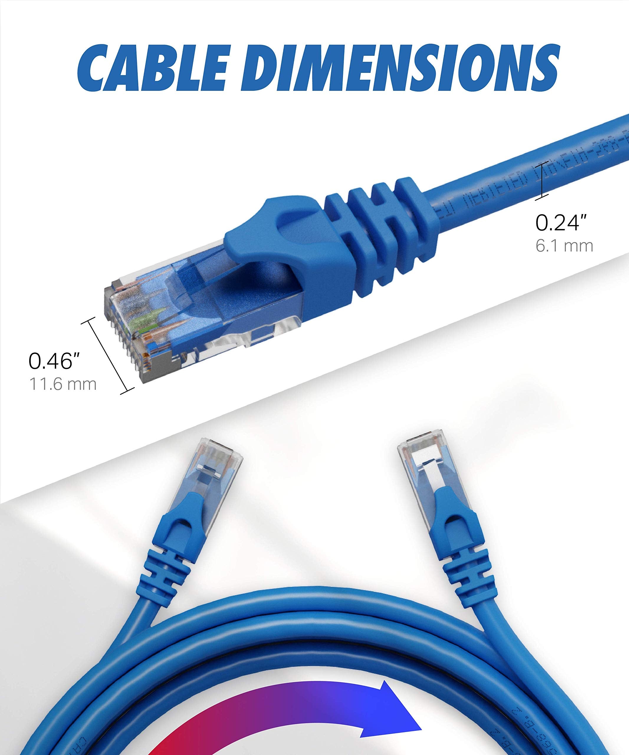 Ultra Clarity Cables Cat 6 Ethernet Cable 15 Ft (10 Pack), Cat6 Patch Cable, High Speed 10Gbps 500Mhz Ethernet Cable Network Cor
