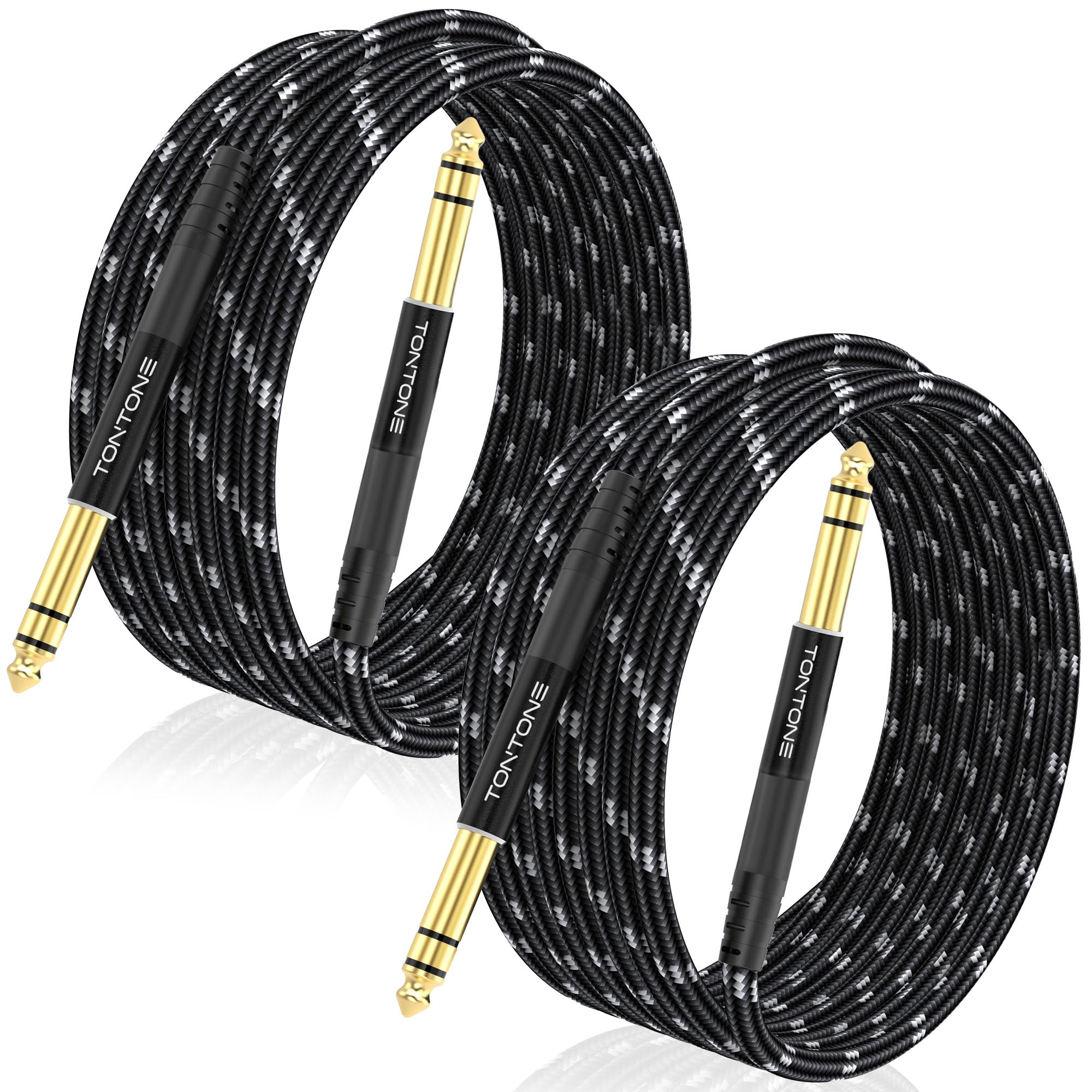 TONTONE 1/4 Inch TRS Cable 2-Pack 20FT, Quarter Inch 6.35mm Balanced Stereo Audio Cable, 1/4 to 1/4 Guitar Cables for Electric G