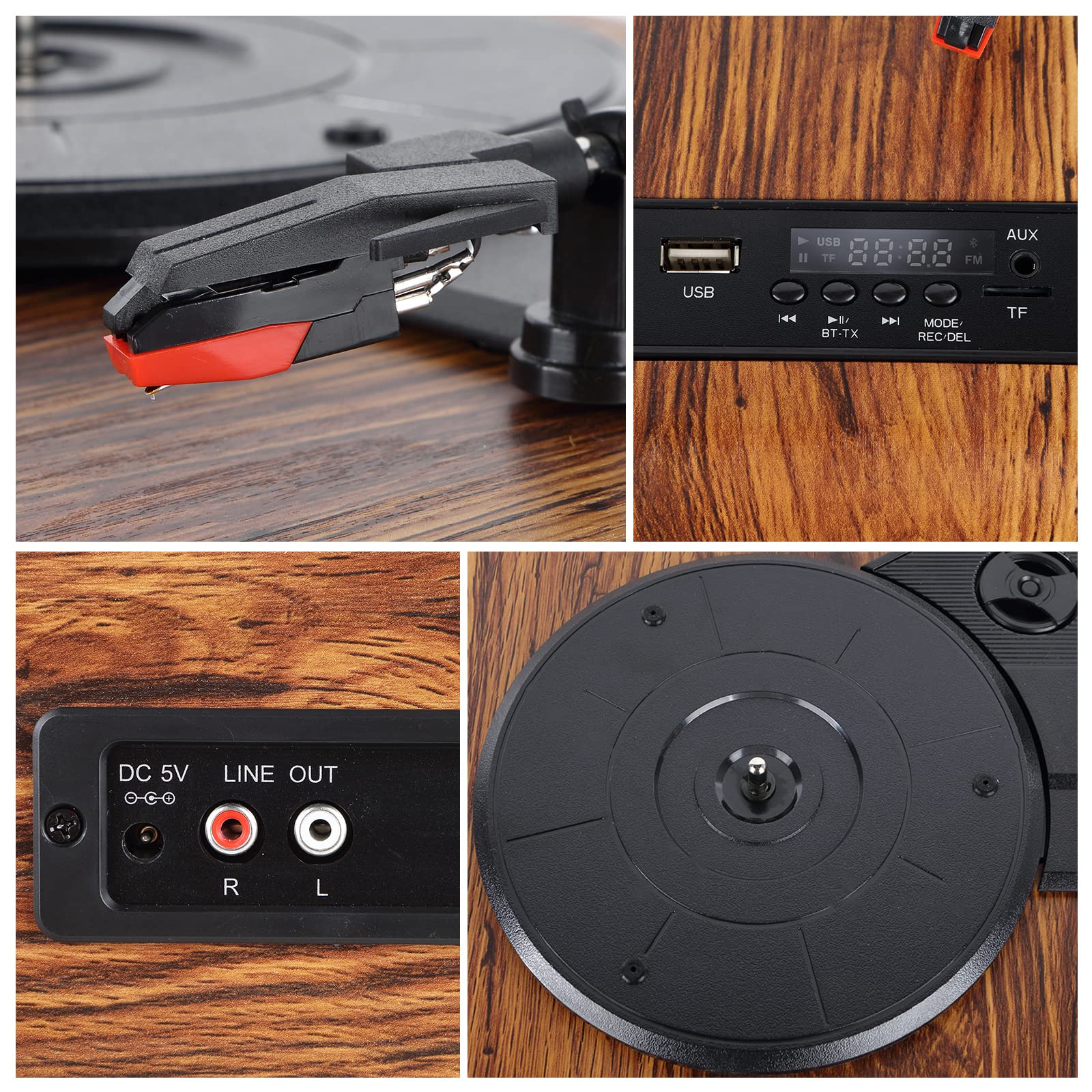 VOSTERIO Bluetooth Record Player, 3-Speed Turntable, Retro LP Vinyl Player, Brown, Model b-692, Built-in Speakers, USB & SD Card Recording