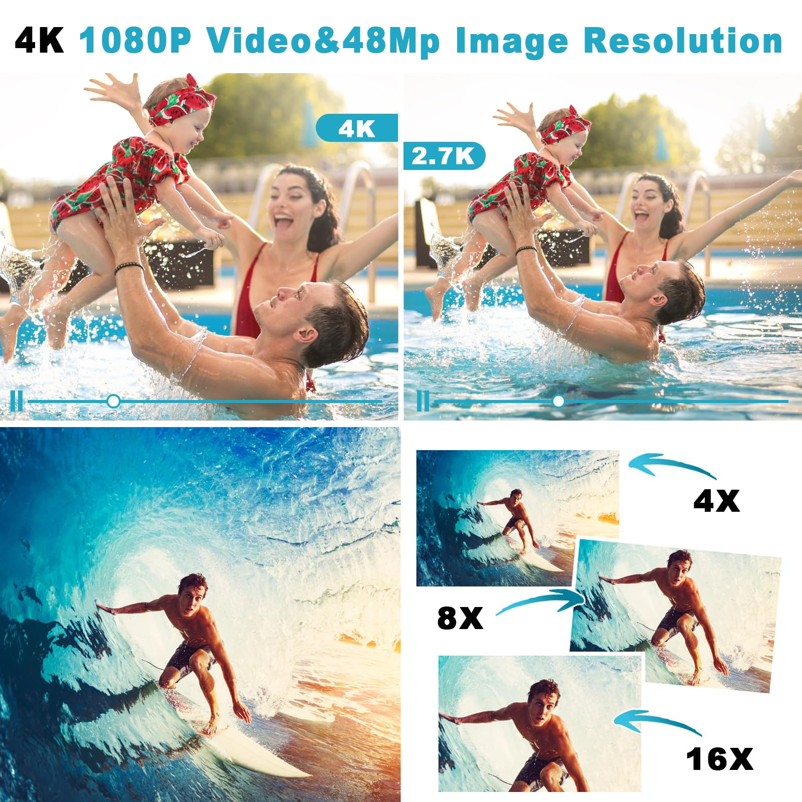 Underwater Camera, Waterproof Camera With 32Gb Card(Installed), 4K Fhd 48Mp Dual Screen Selfie Digital Camera For Photography, 1