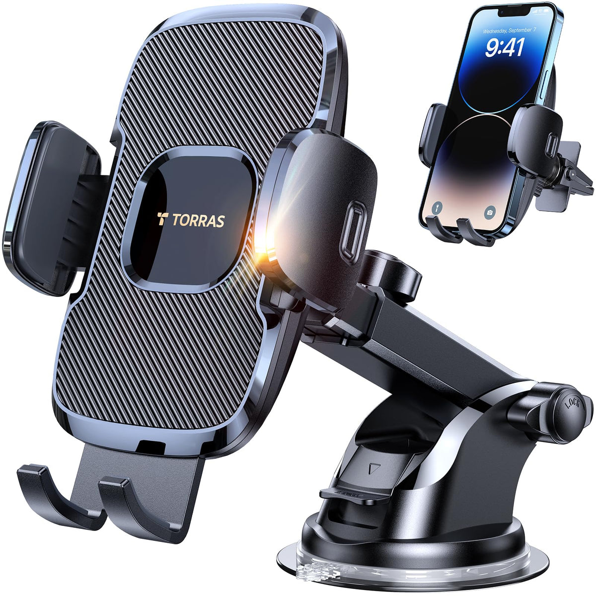 Torras [Ultra Durable Cell Phone Holder For Car, Universal Mount Dashboard Windshield Vent Compatible With Iphone 16 15 14 13 12 Pro Max, Samsung Galaxy S23+ Ultra S10 Note Plus