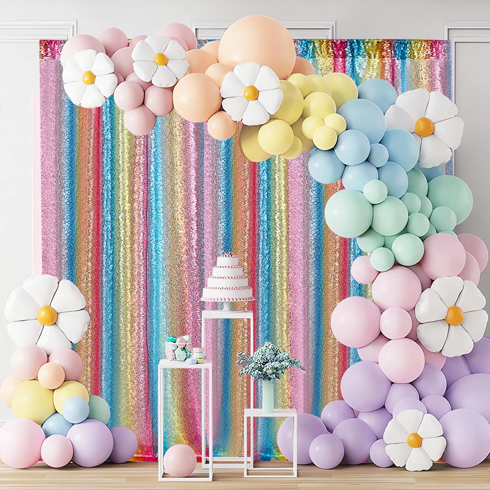 Hahuho Rainbow Sequin Backdrop Curtain, 2Pcs 2Ftx8Ft Glitter Backdrop Curtain For Parties, Christmas, Wedding, Party Decoration(