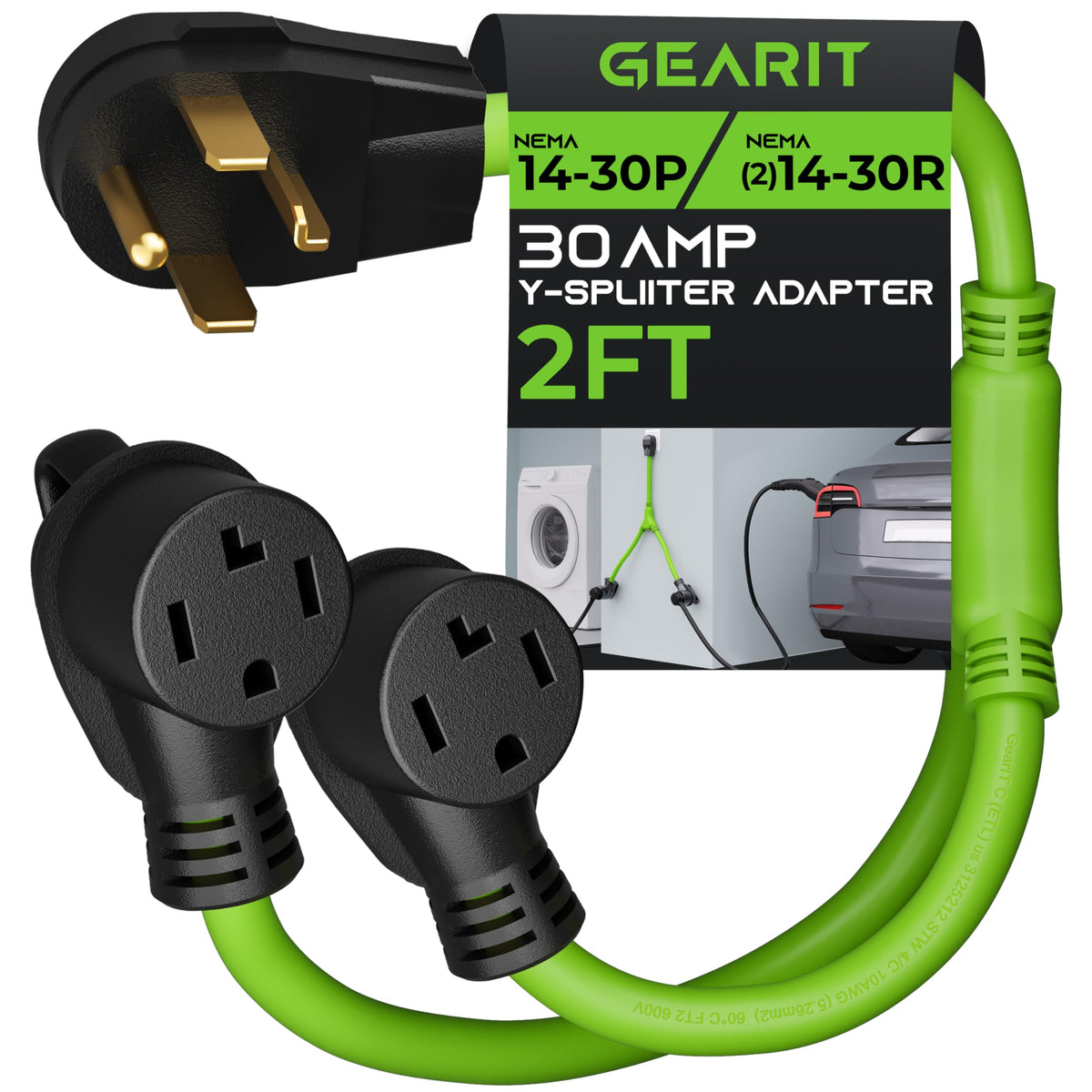 Gearit 4 Prong Dryer Y Splitter 30 Amp Nema 14 30P To (2) Nema 14 30R Receptacle   Stw 10Awg 4C Power Cord Adapter For Multiple