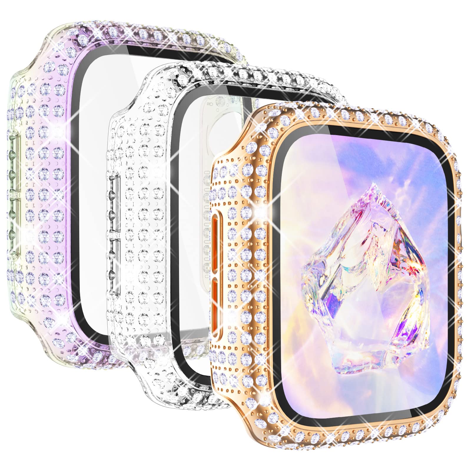 Kades 3 Pack Bling Cases Compatible For Apple Watch 42Mm Case With Built In Screen Protector For Iwatch Series 3 2 1 (42Mm, Rose