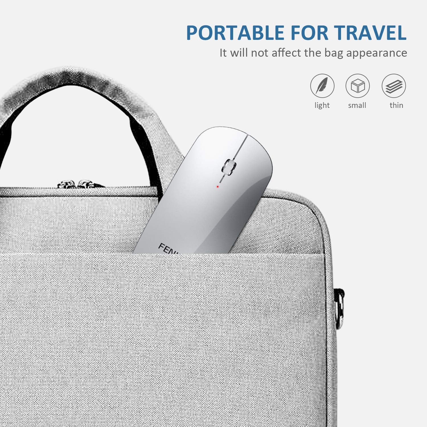 Fenifox Bluetooth Mouse, Slim Mini Portable Flat Travel Wireless Mouse Rechargeable Quiet Ultra Thin Mice Compatible With Laptop,Tablet,Notebook,Pc (Silver And White)